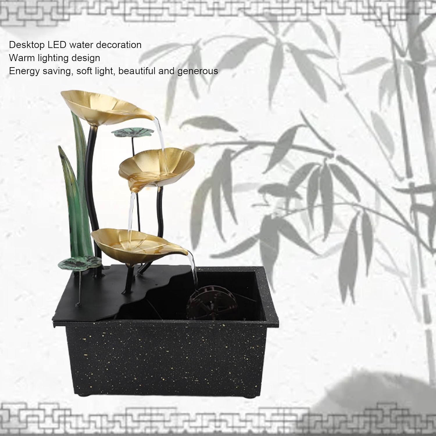 Compact Tabletop Fountain with LED Light and Adjustable Flow