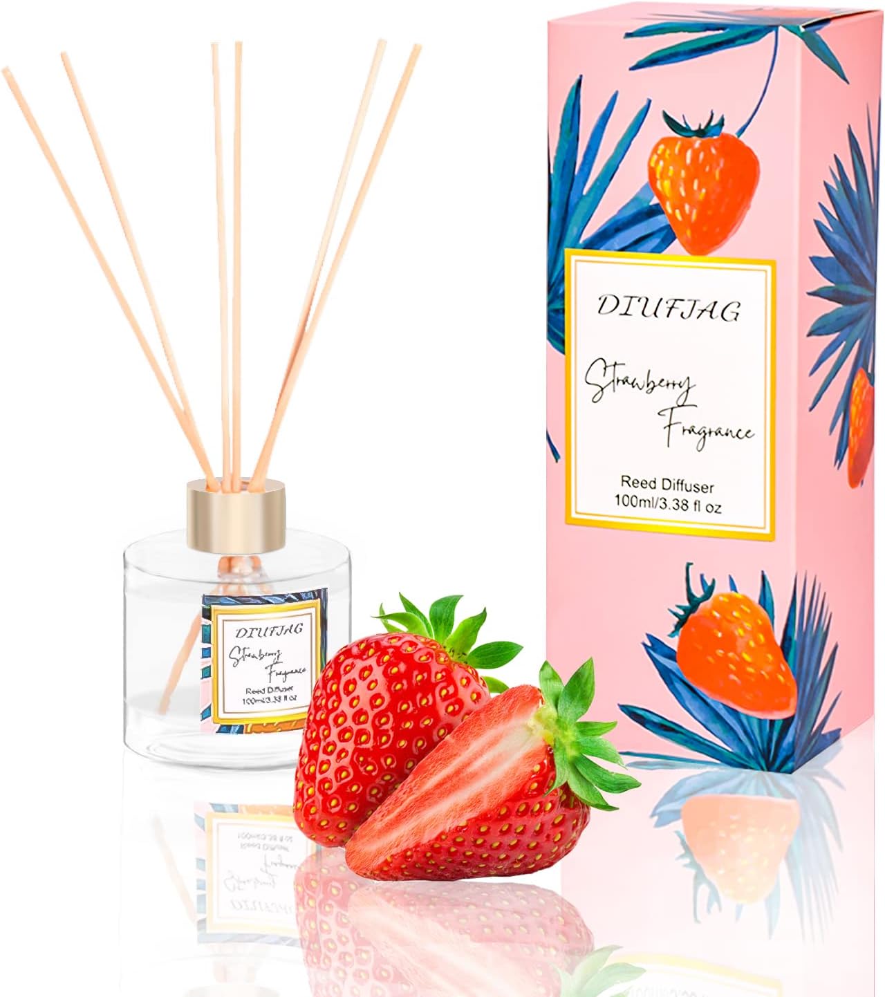 DIUFJAG 150ml Reed Diffuser Set with 100ml Strawberry Scent
