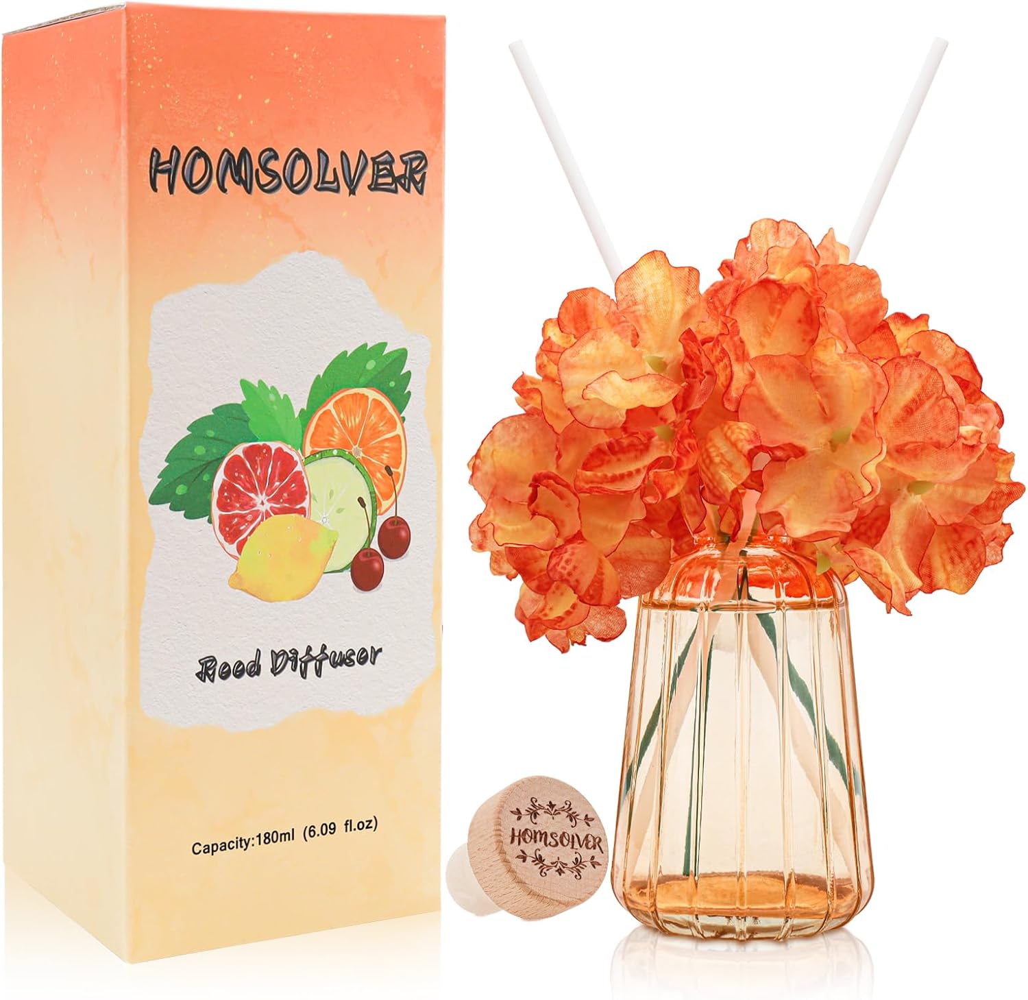 Homsolver Reed Diffuser Set with 6 Sticks and 180ml Fruity Scent