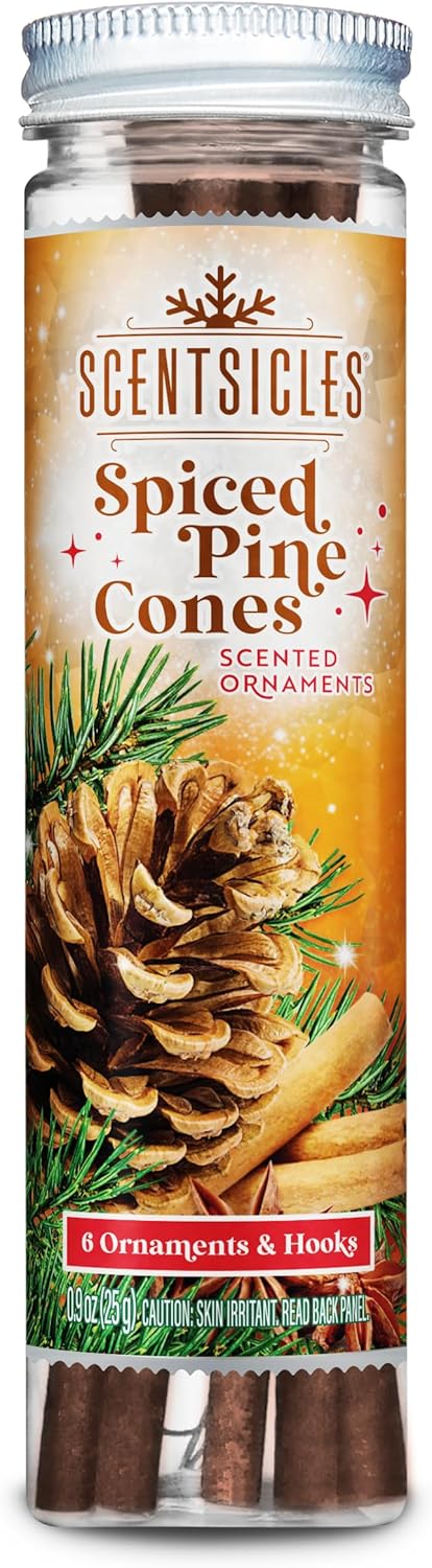 Scentsicles Spiced Pine Cones Scented Christmas Tree Ornaments - 1 Bottle 6 Sticks 1 Spray 4 Oz