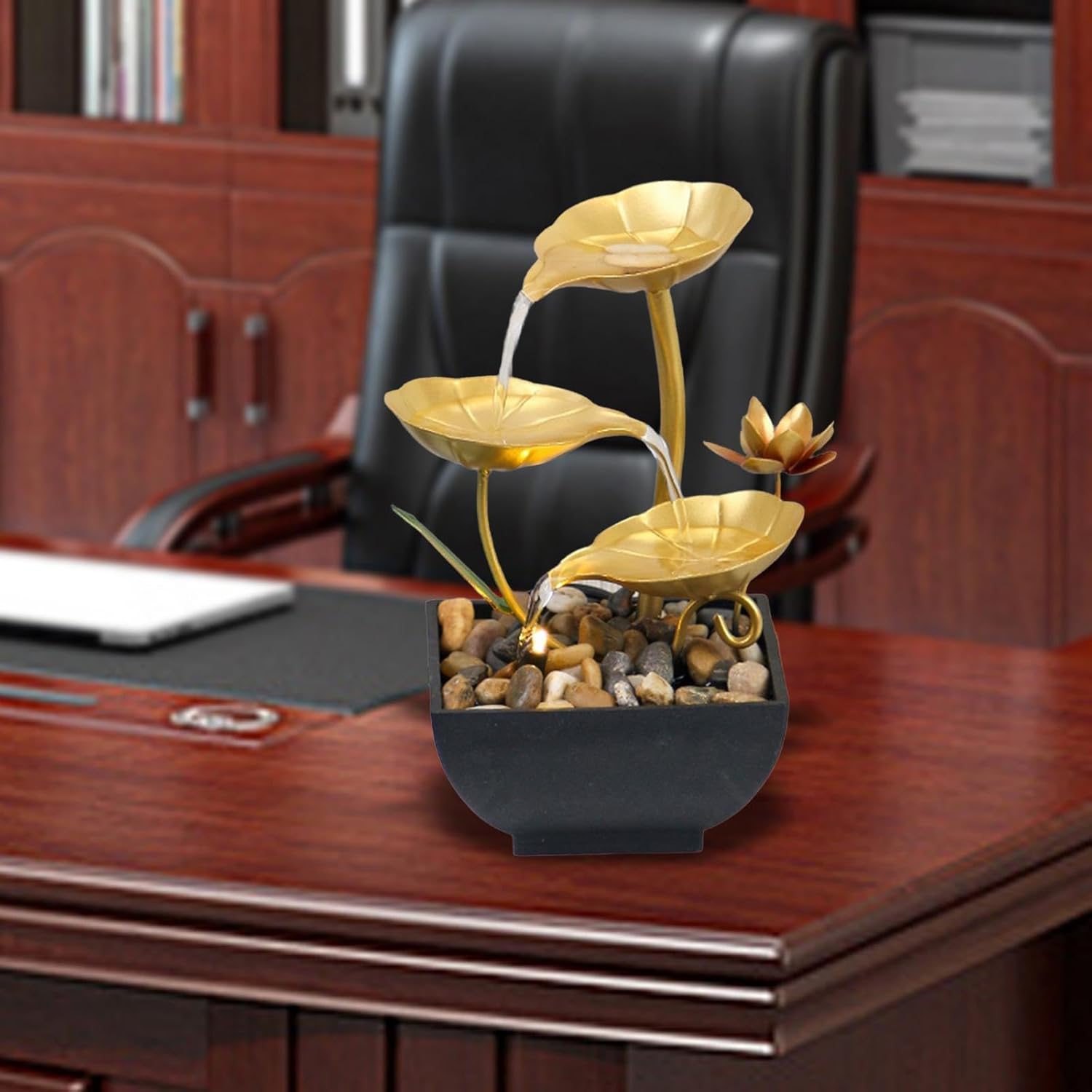 Gold 3 Tier Tabletop Water Fountain for Home Office Decor