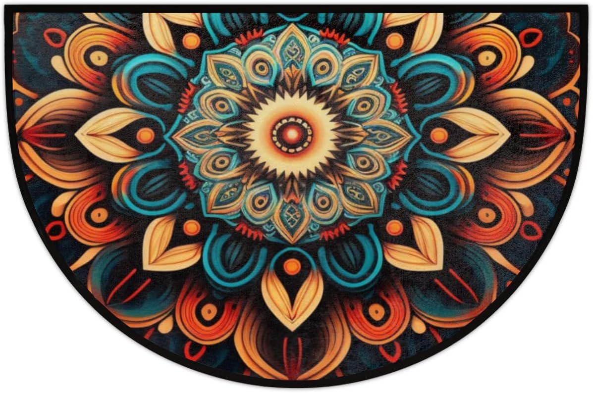Pardick Boho Flower Half Round Entry Mat