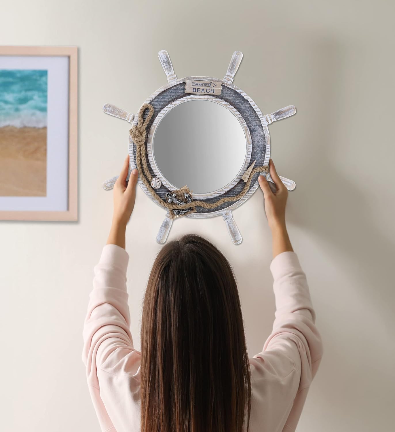 CoTa Global Silver Sea Ship Wheel Mirror Wall Decor