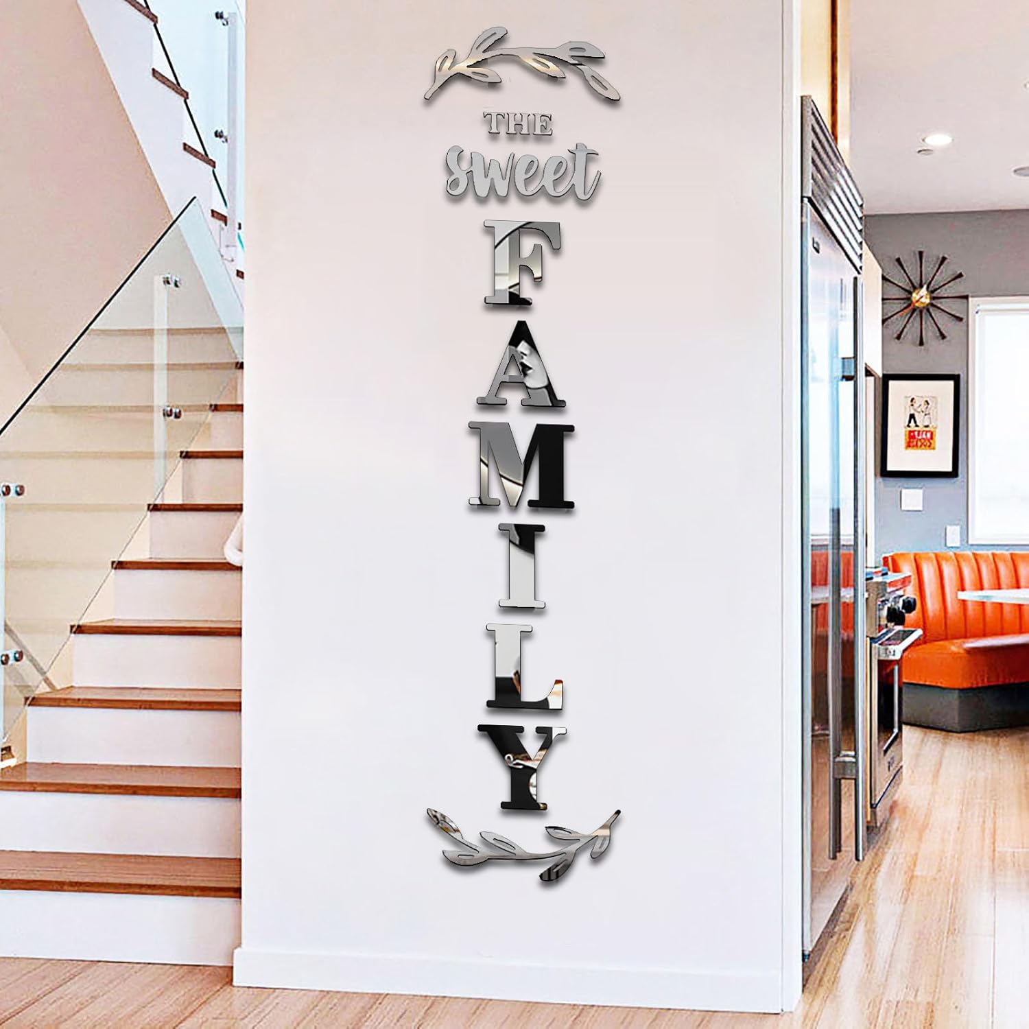 Home Wall Decor Family Letter Signs with Mirrors Stickers - Silver 68 X 18 in