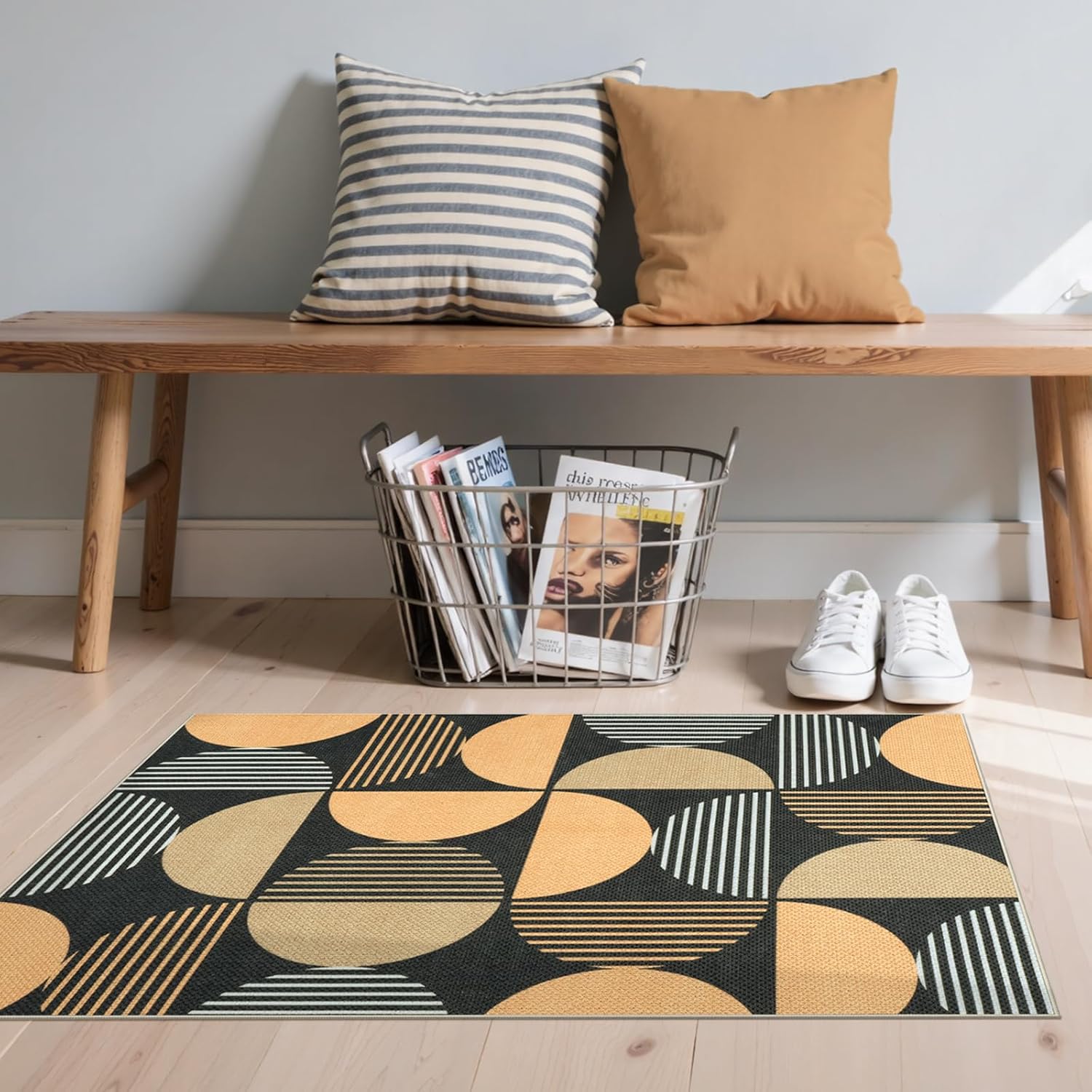 LEEVAN Easy Jute Small Rug Rainbow Geometric Design