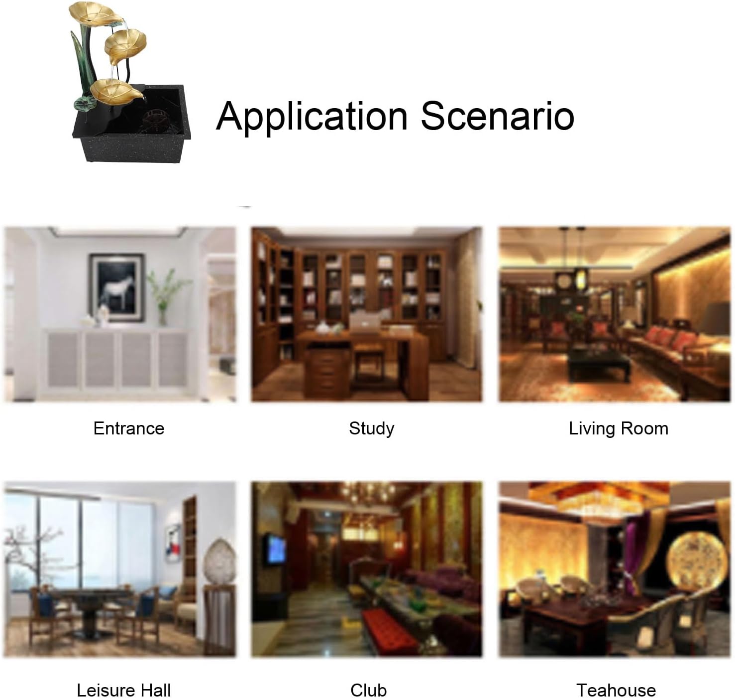 Iron Tabletop Fountain with LED Lights - Quiet Waterfall for Home Office Decor