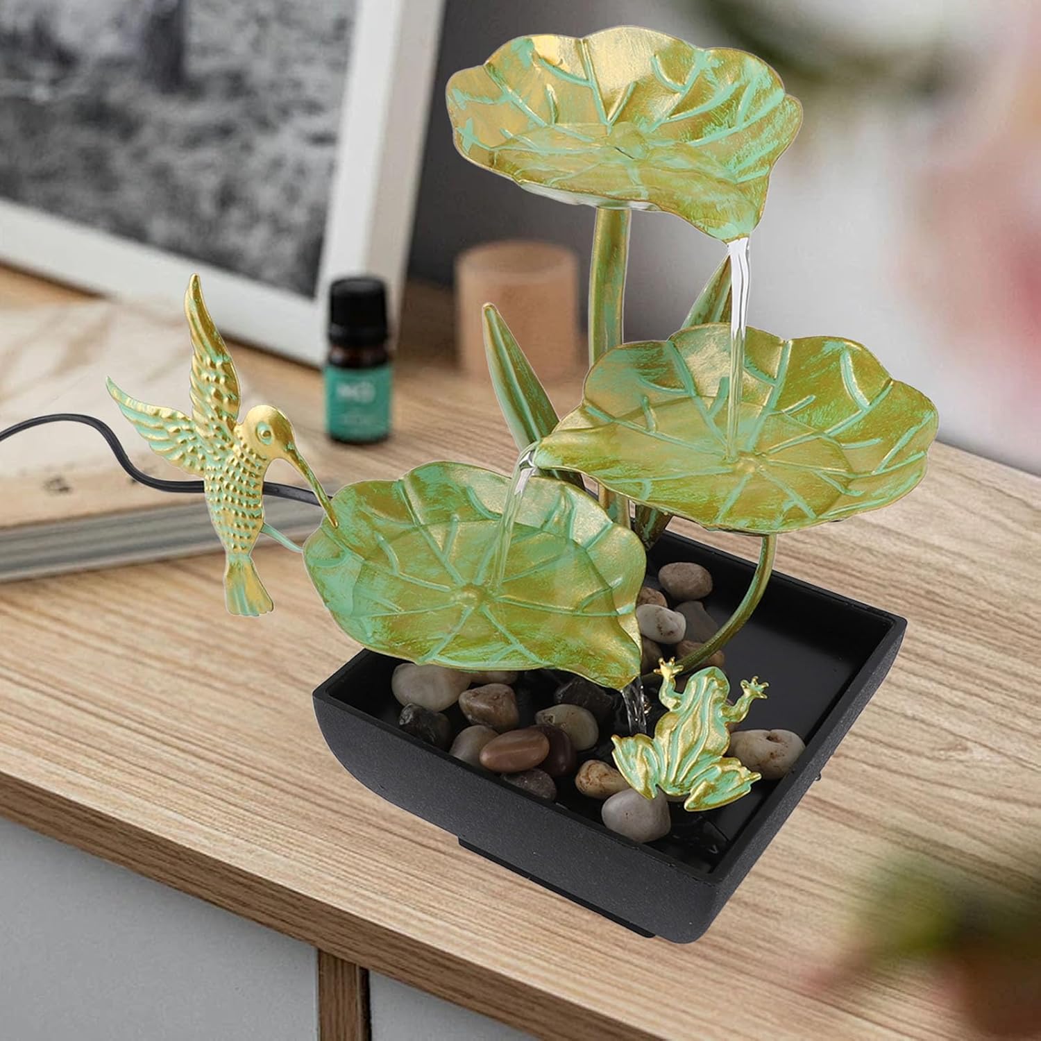 TOPINCN Tabletop Fountain with LED Lights USB Charging 3 Tier