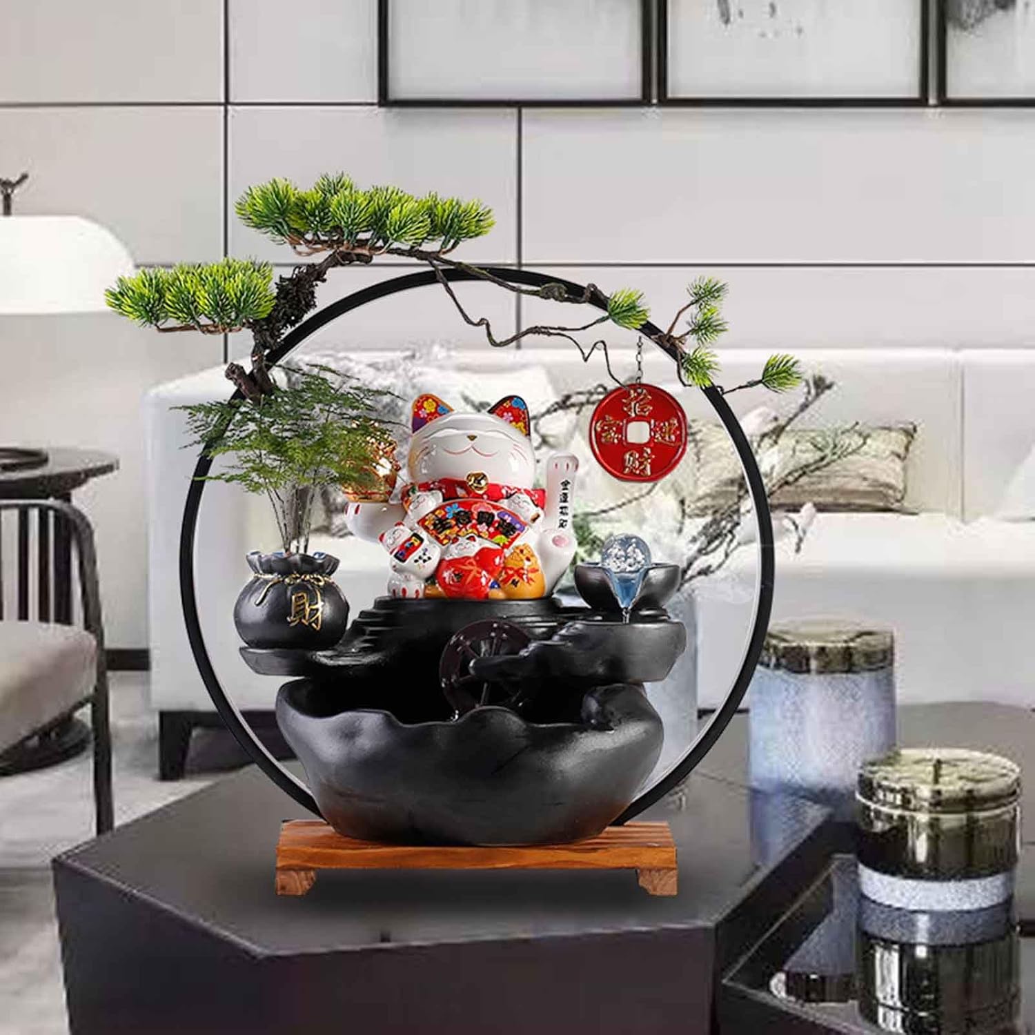 Indoor Relaxation Tabletop Fountain with Mist and LED Light