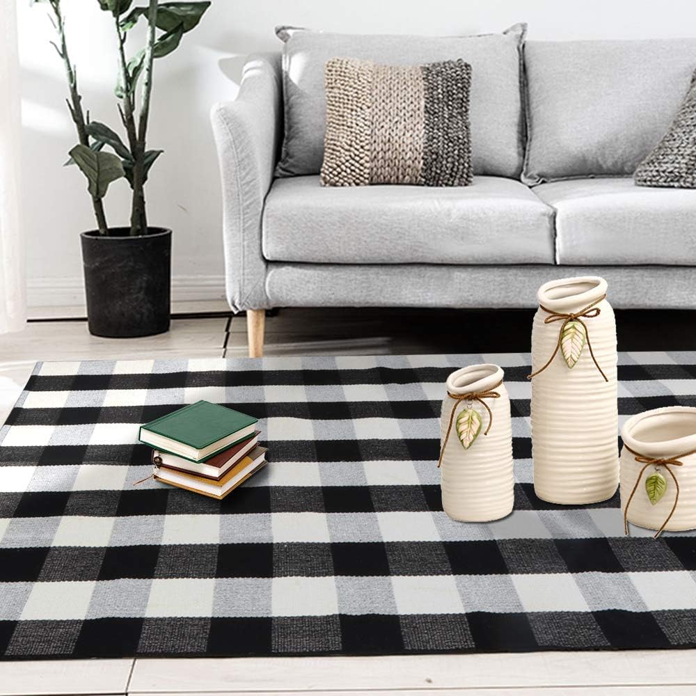 KOZYFLY Buffalo Plaid Area Rugs Doormat Set