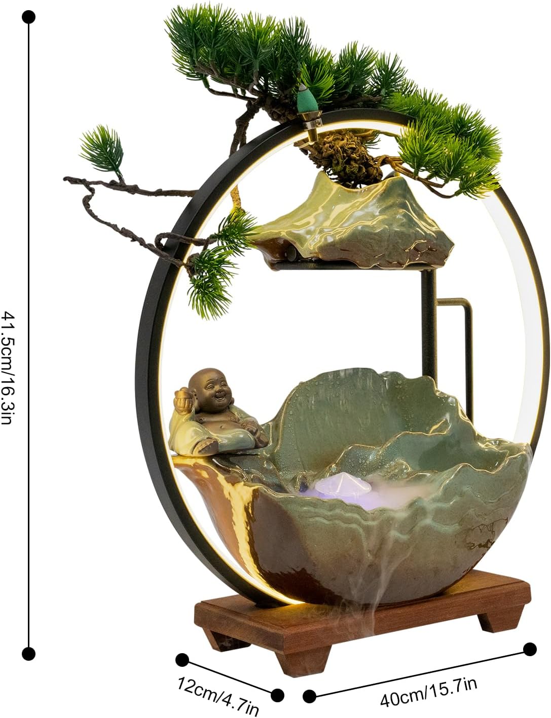 Tabletop Buddha Water Fountain with LED Light and Zen Decor