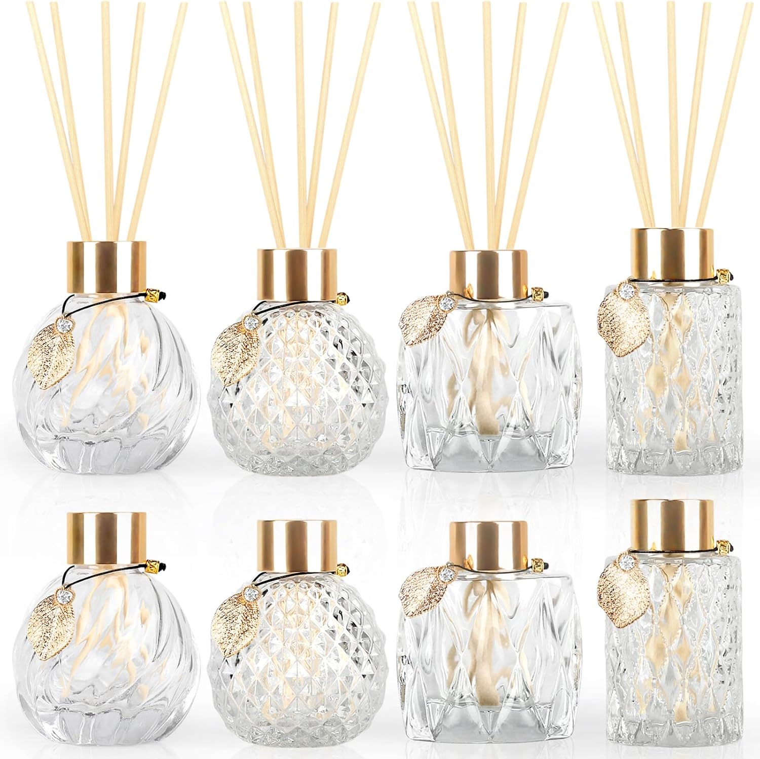 TRIFOLIC 8Pcs Reed Diffuser Set with Golden Decor