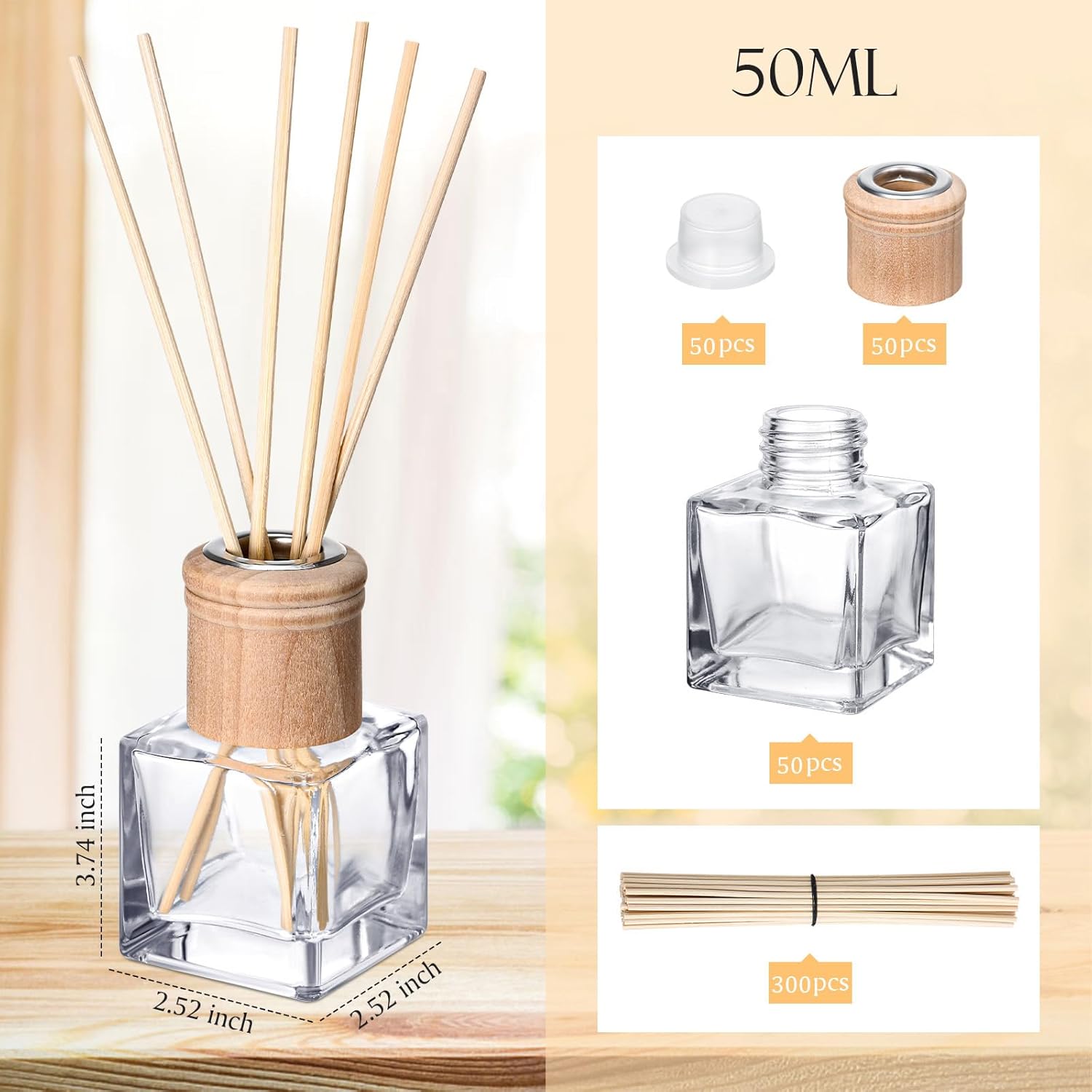 Roshtia 50 Set Reed Diffuser Bottles with Wooden Caps
