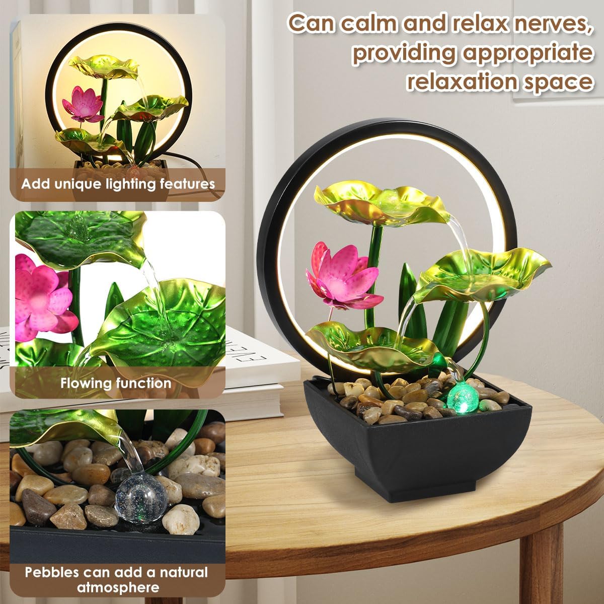 Kandishiex Tabletop Fountain with LED Lights