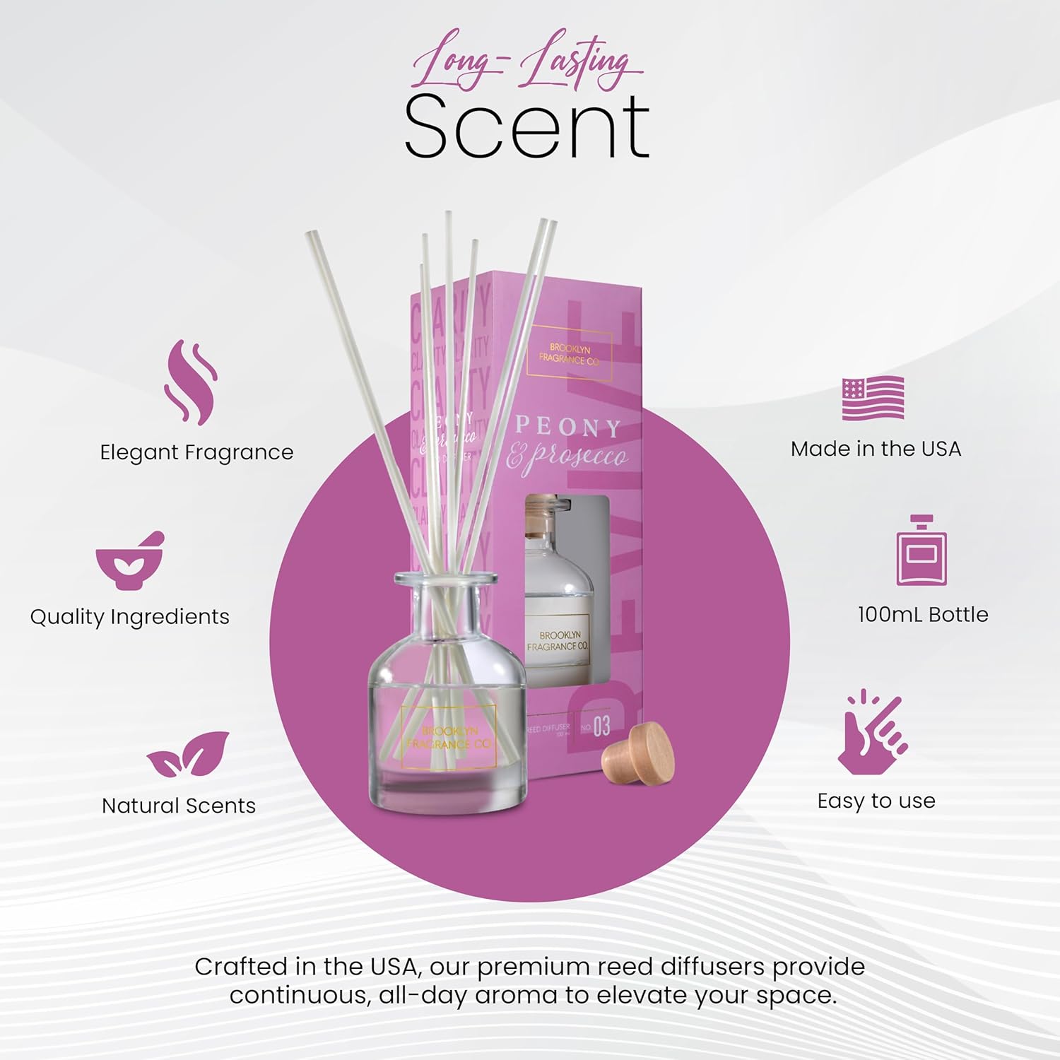 Brooklyn Fragrance Co Peony Prosecco Reed Diffuser