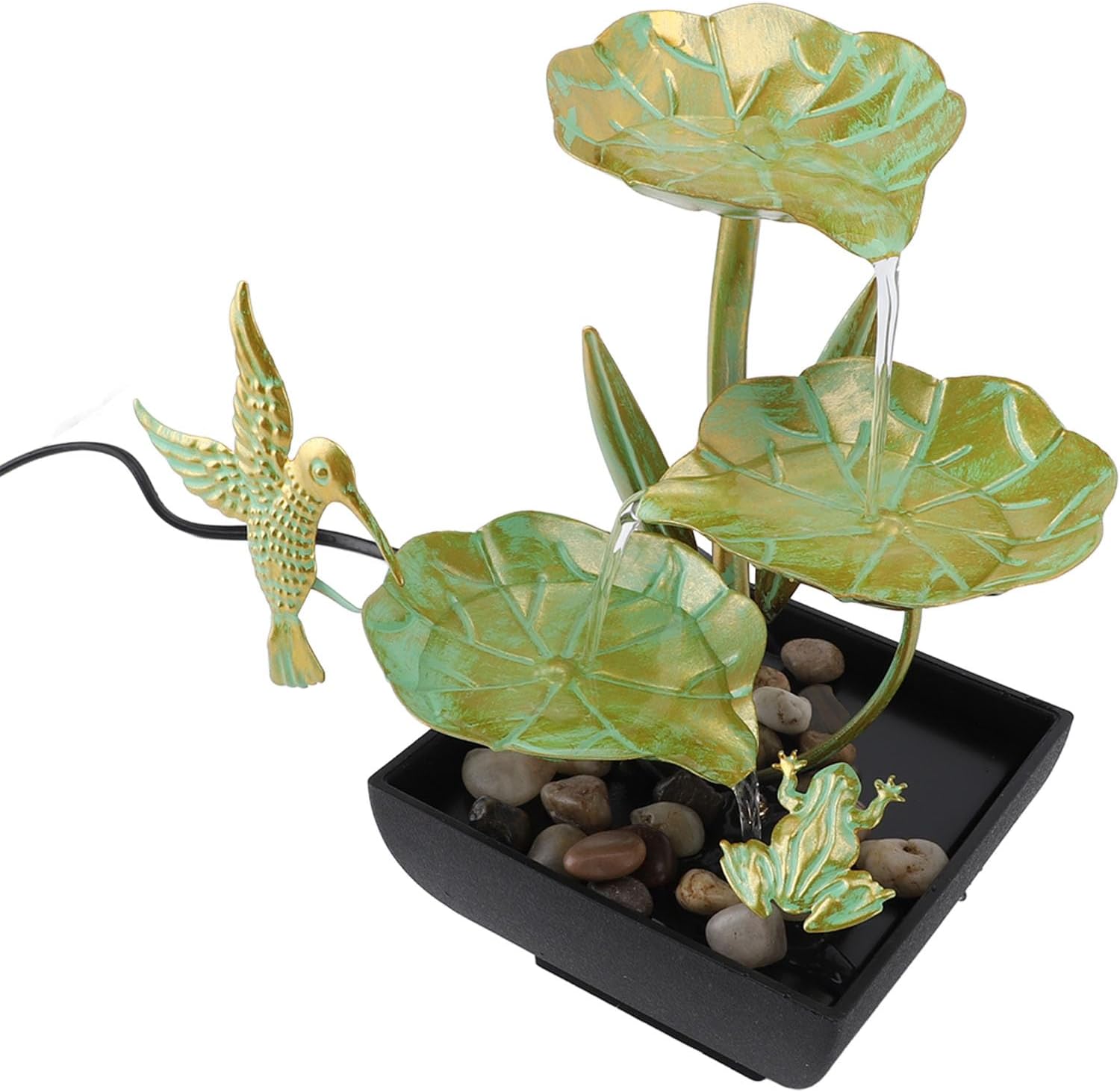 Zen Water Fountain with Bird Leaf Design for Desk and Office