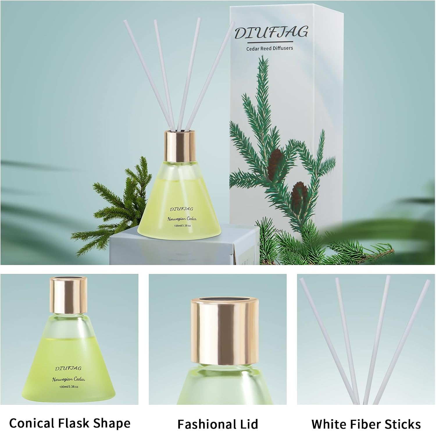 Norwegian Cedar Scent Diffuser with 8 Fiber Sticks 338 oz