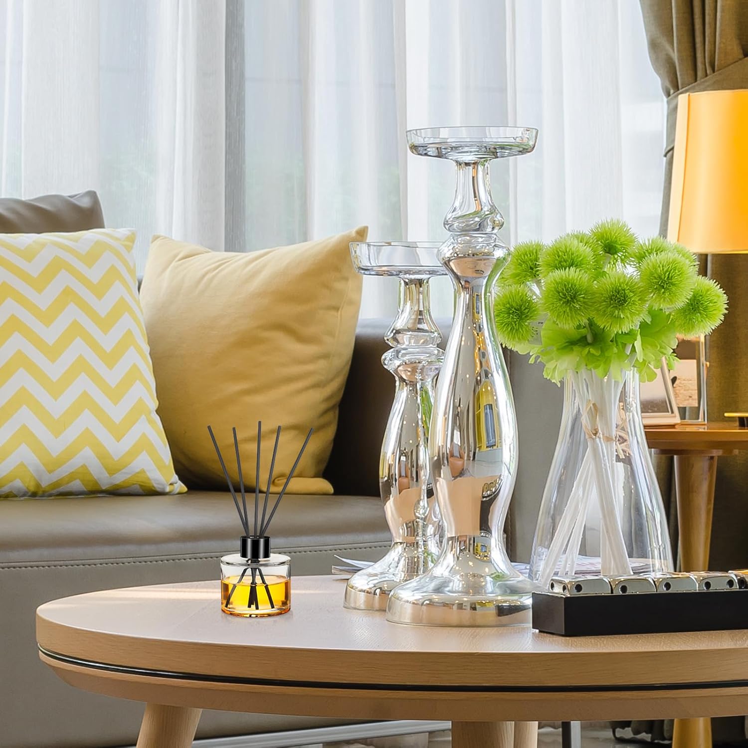 Chunful 10 Piece Reed Diffuser Set Empty Glass Jars with Black Caps and Rattan Sticks