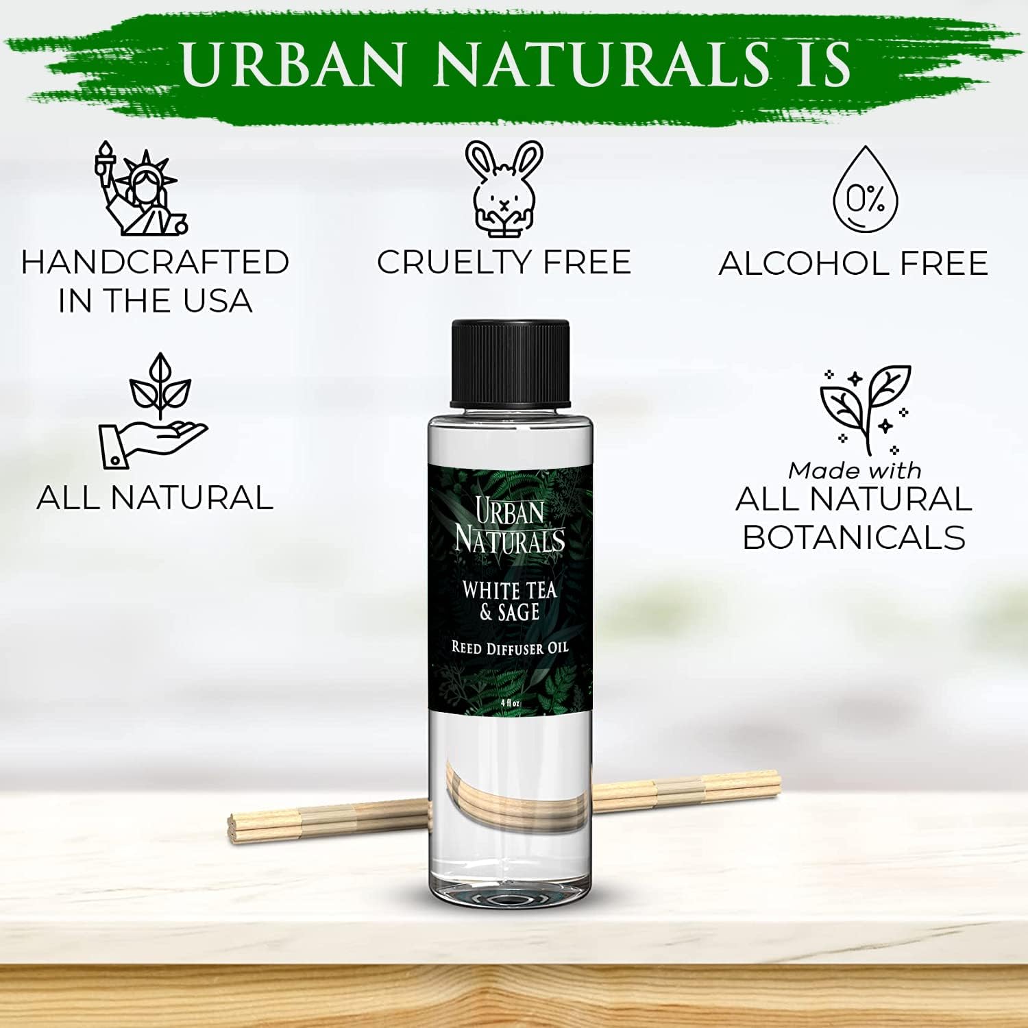 Urban Naturals White Tea Sage Reed Diffuser Set 4 Oz Bundle