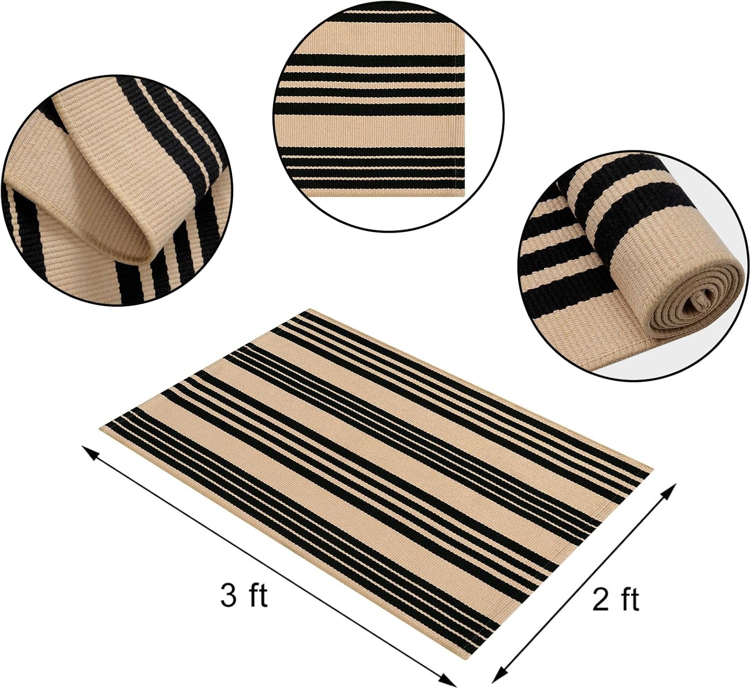 Tiveney 2 x 3 Front Door Mat Outdoor Entrance Entryway Rug Black Khaki Layered Doormats