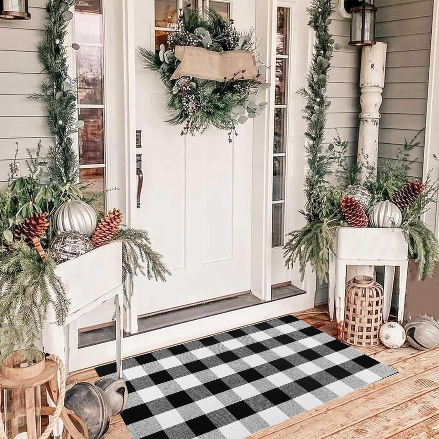 Generic Fall Outdoor Rug Front Porch Buffalo Plaid Doormat Black