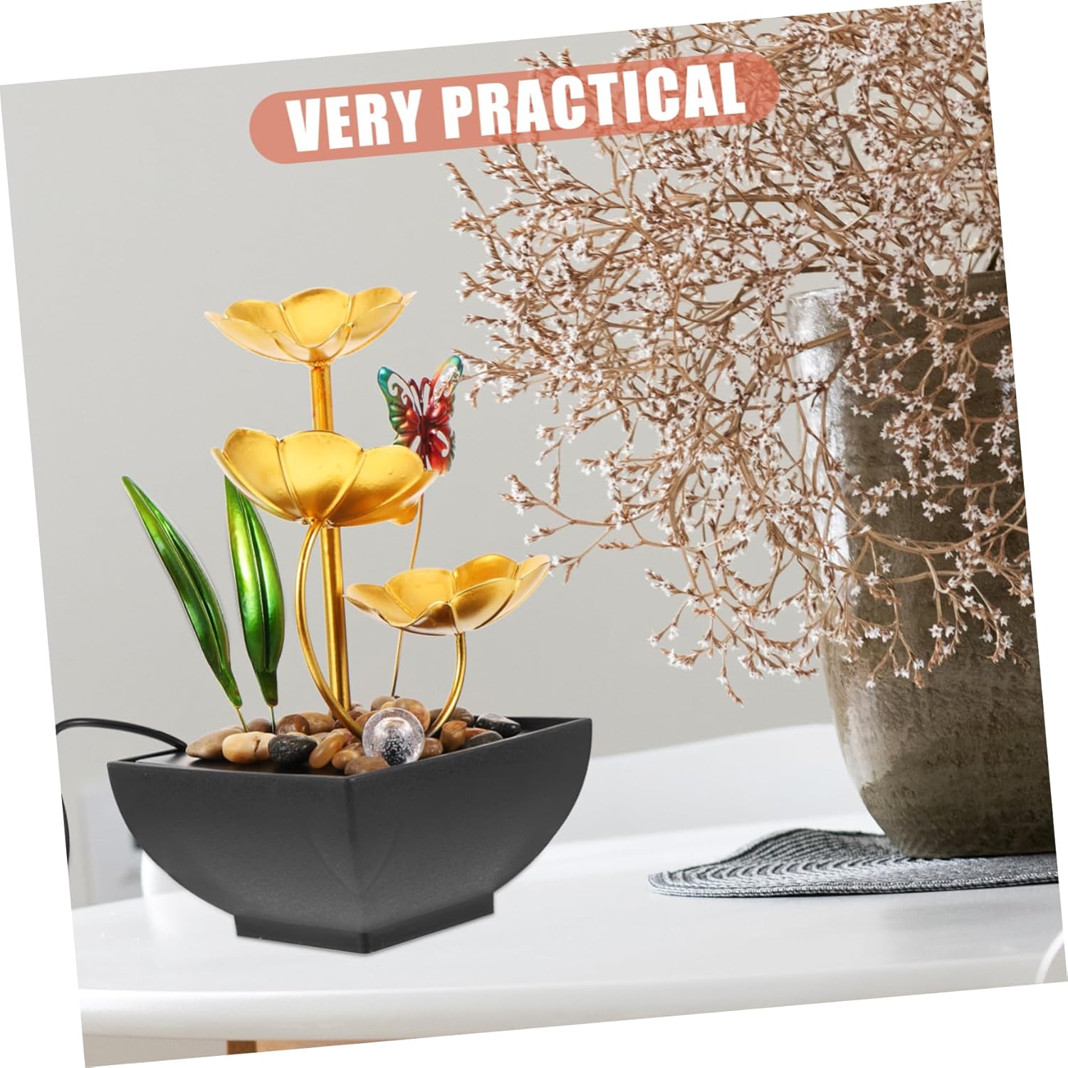 Indoor Water Feature Lotus Flower Fountain Tabletop Decor