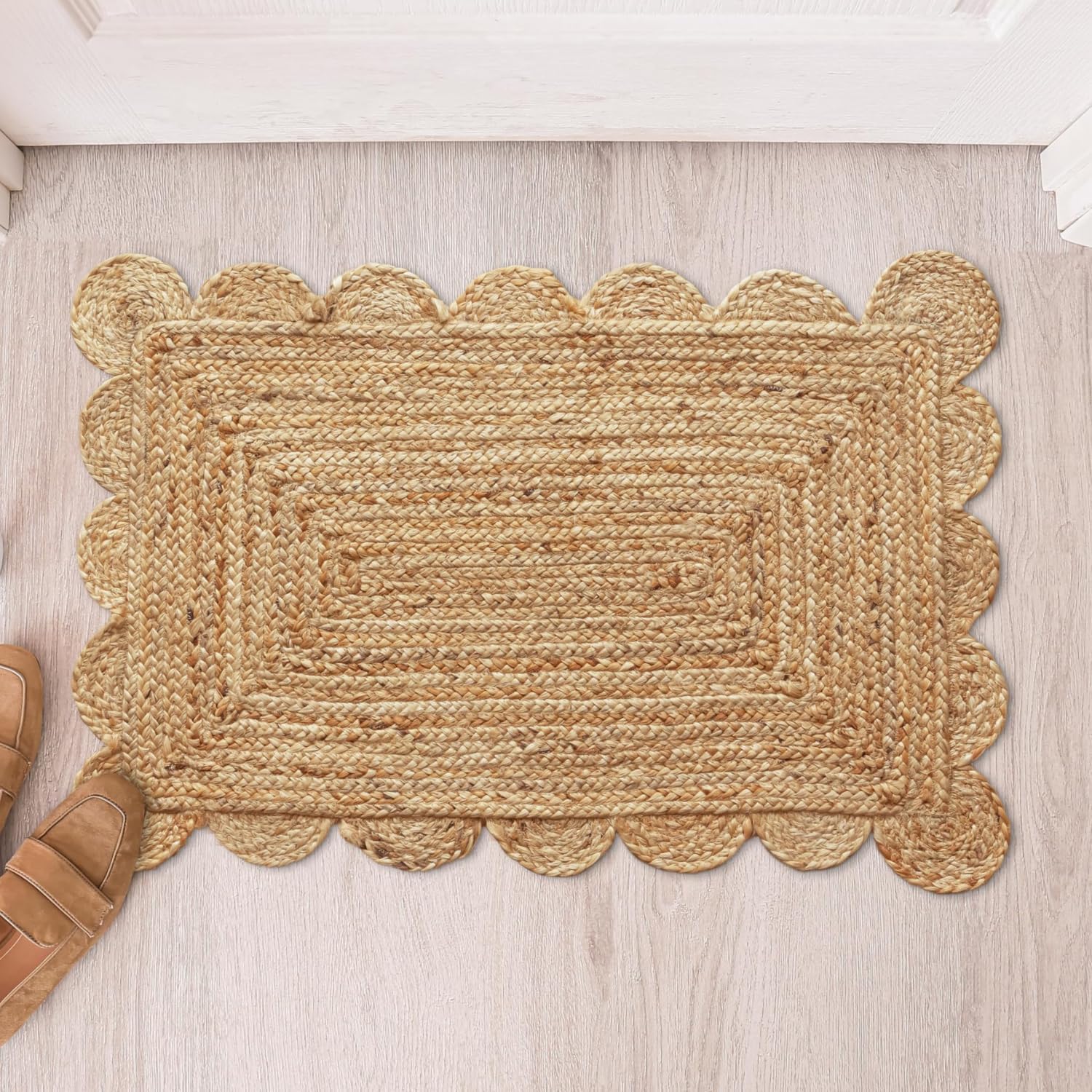HOMEMONDE Natural Jute Area Rug 2x3ft Braided