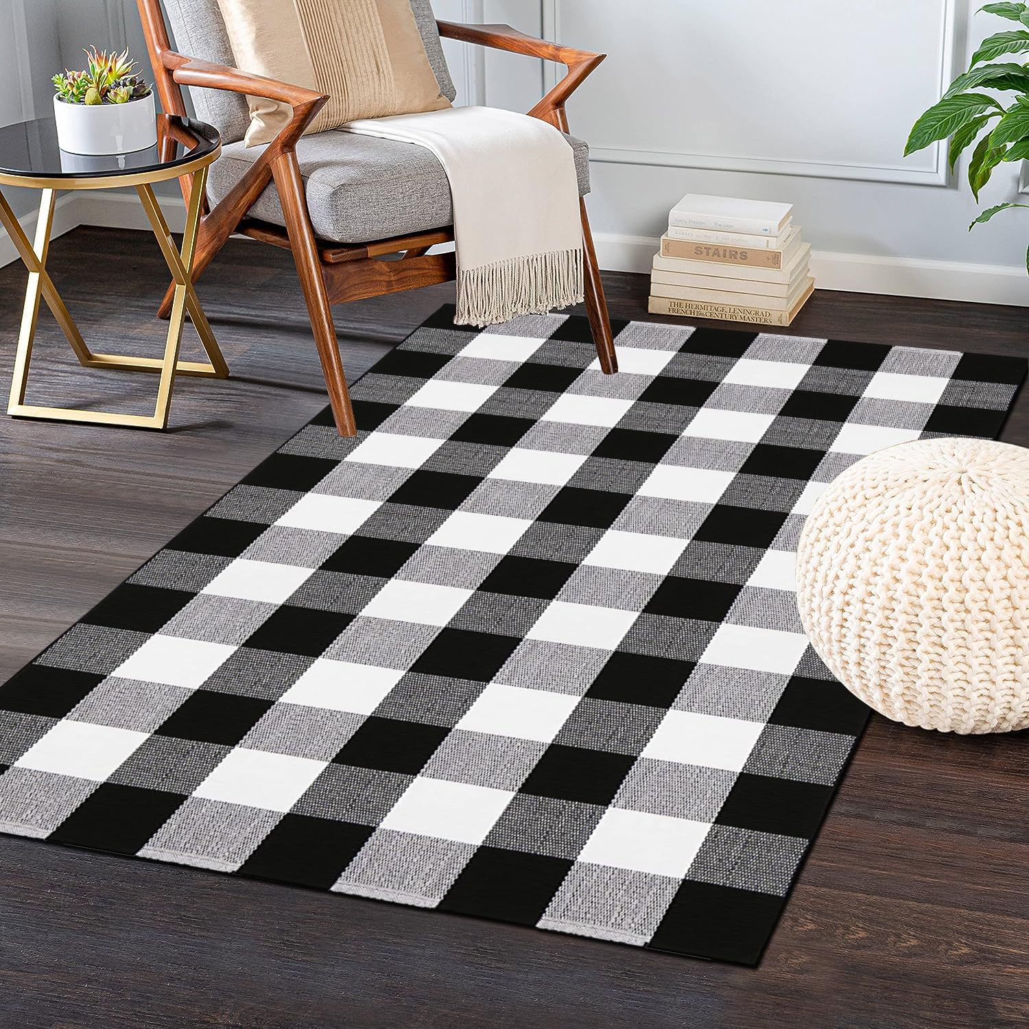 Black and White Buffalo Plaid 3x5 Rug Front Door Mat
