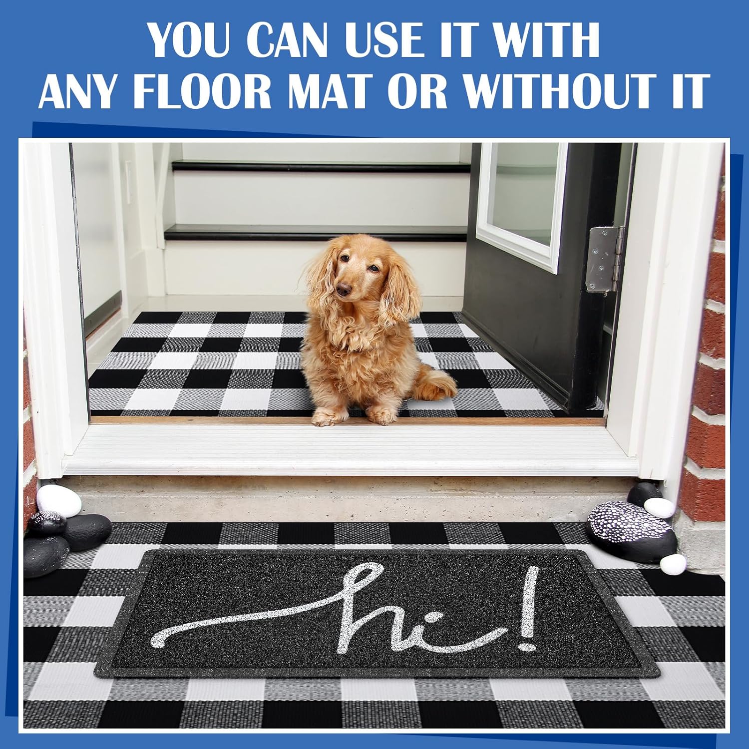 Geelin 2 Pcs Front Door Mats Buffalo Checkered Rug for Indoor Outdoor Entrance Decor