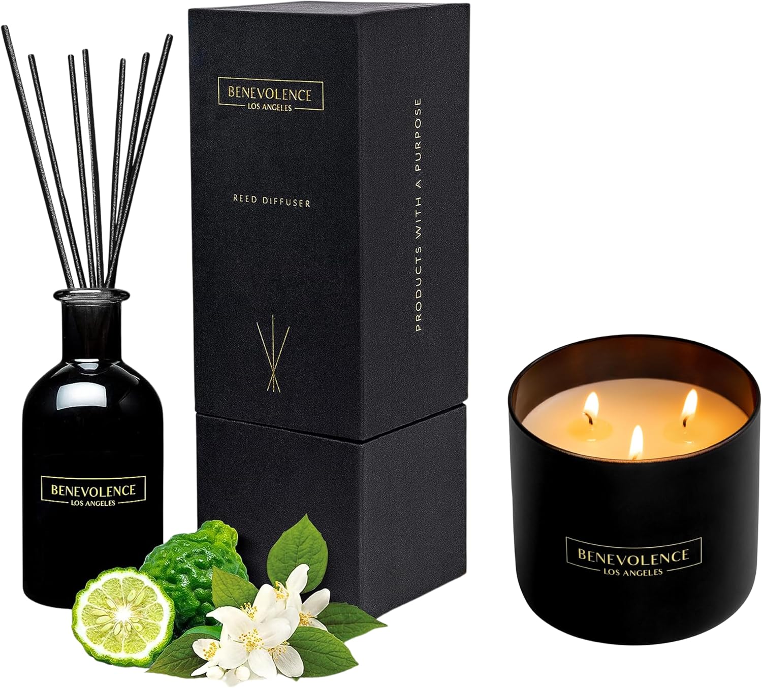 Benevolence LA Bergamot Jasmine Reed Diffuser Set