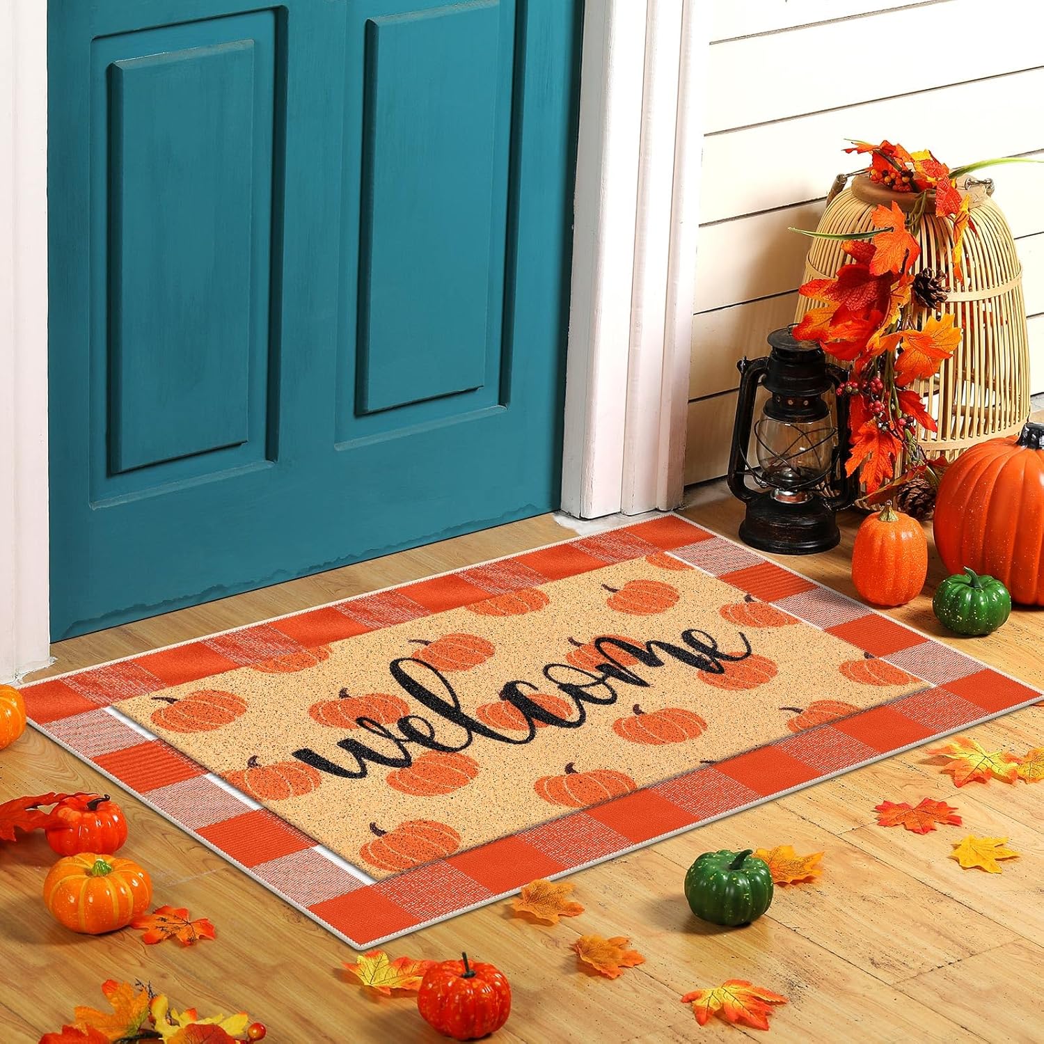 2 Pcs Fall Pumpkin Welcome Doormat Set