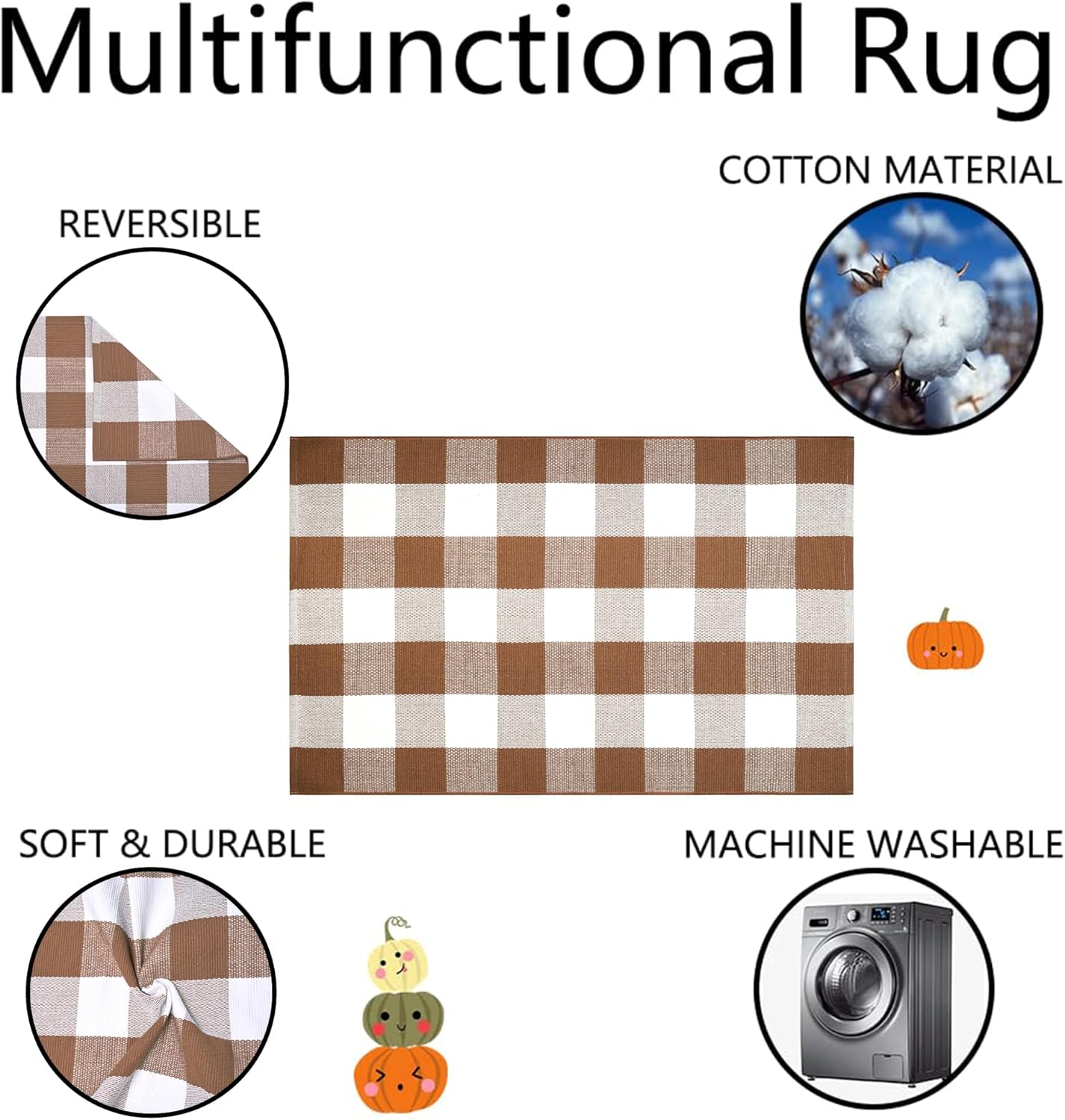 Homydecor Buffalo Plaid Outdoor Rug 28x43 Coffee and White Checkered Area Rug