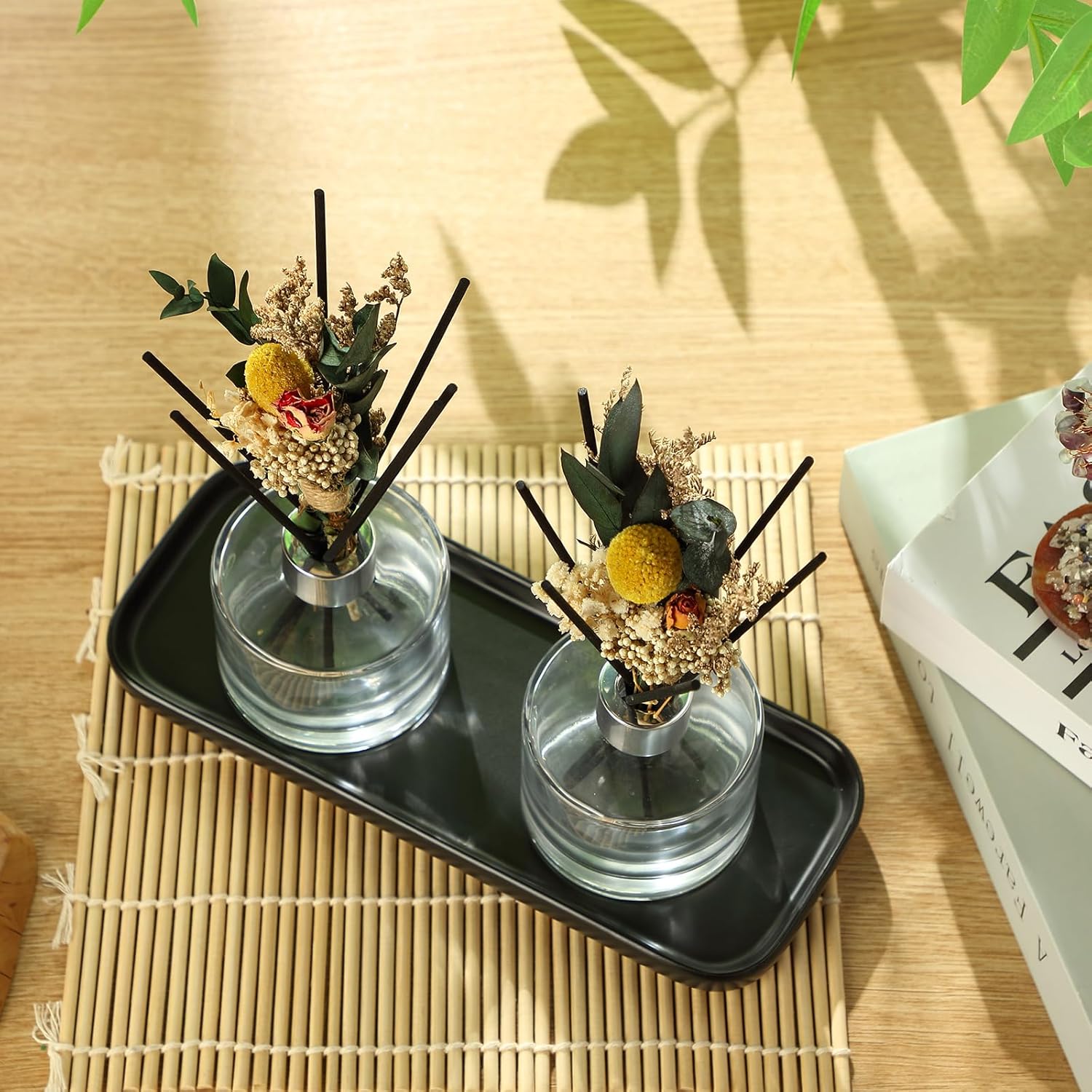Rtteri 2 Pcs Refillable Diffuser Bottles with Reeds and Ceramic Tray
