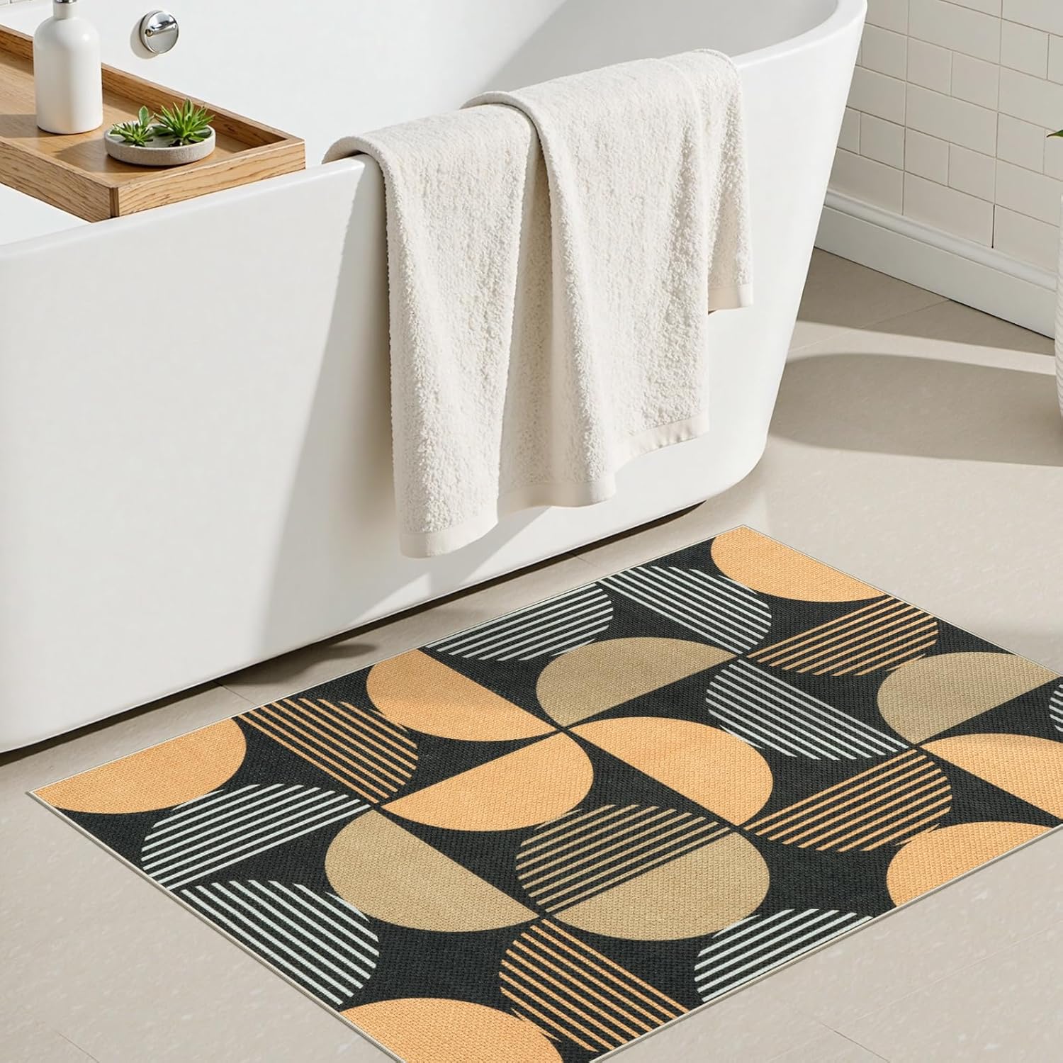 LEEVAN Easy Jute Small Rug Rainbow Geometric Design