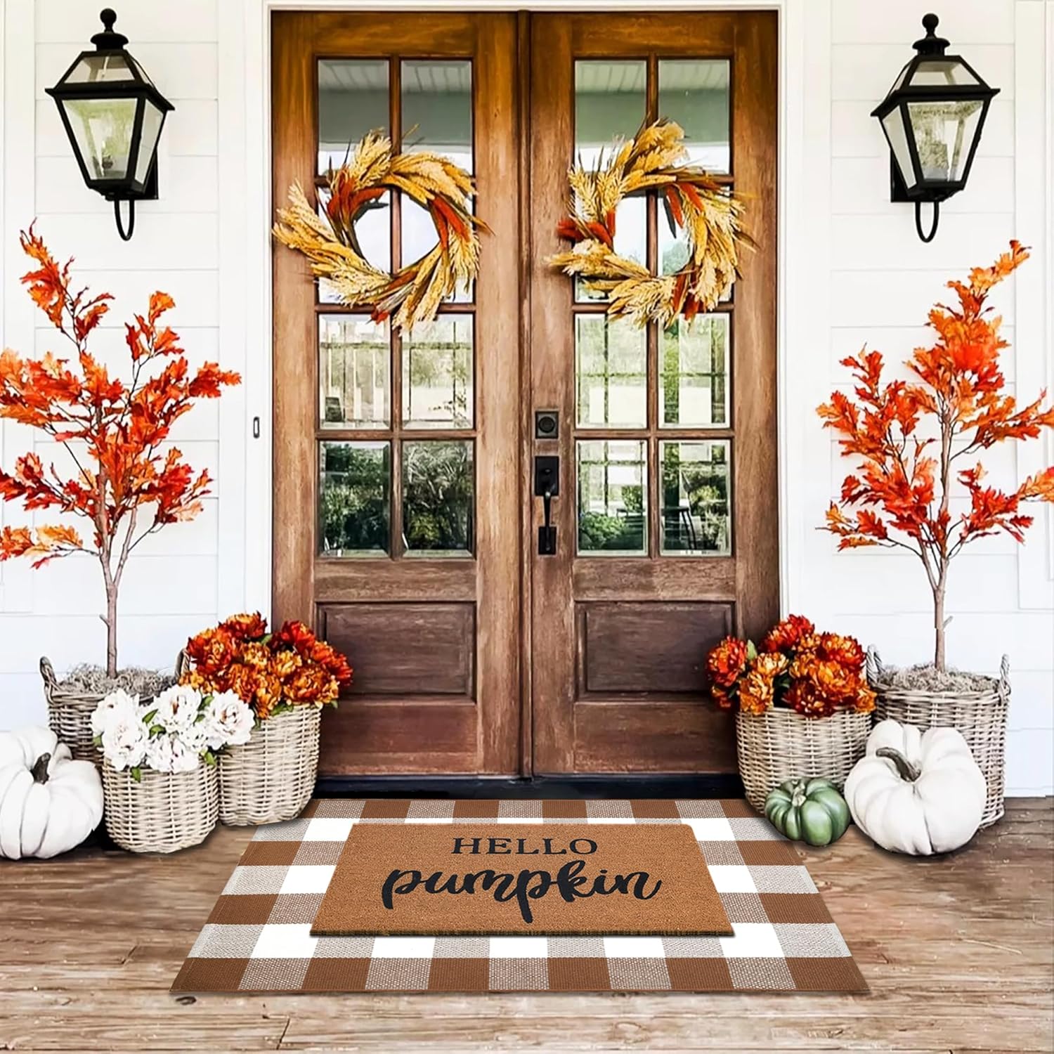 Homydecor Buffalo Plaid Outdoor Rug 28x43 Coffee and White Checkered Area Rug