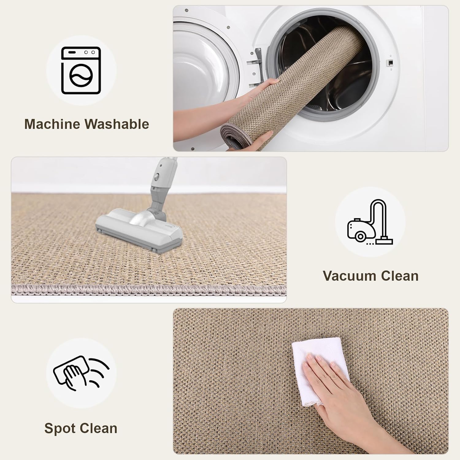 SHACOS Easy Jute 3x5 ft Washable Area Rug - Neutral Beige