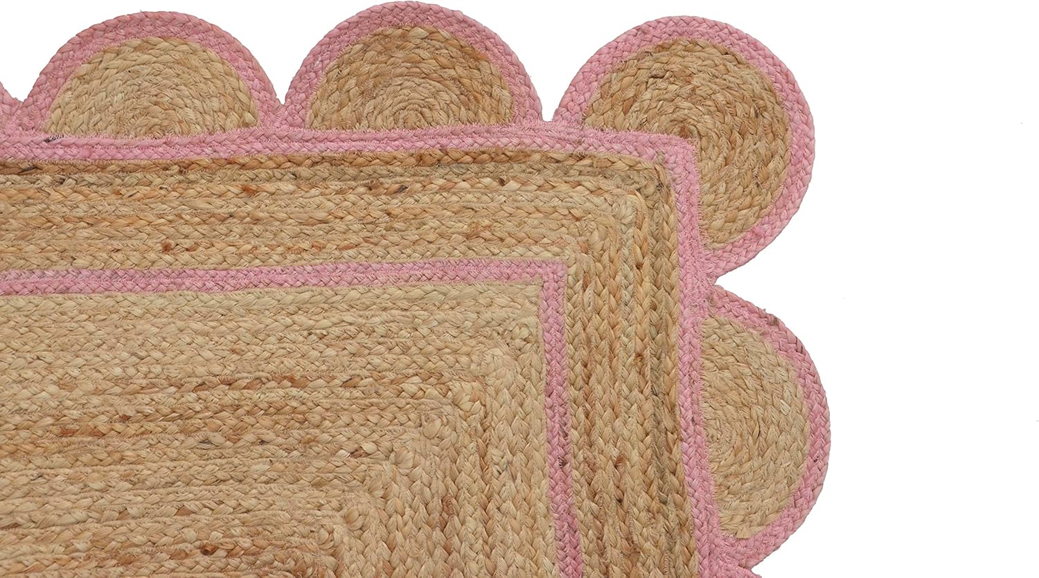 Scallop Pattern Jute Bohemian Area Rug 2x3 Light Pink