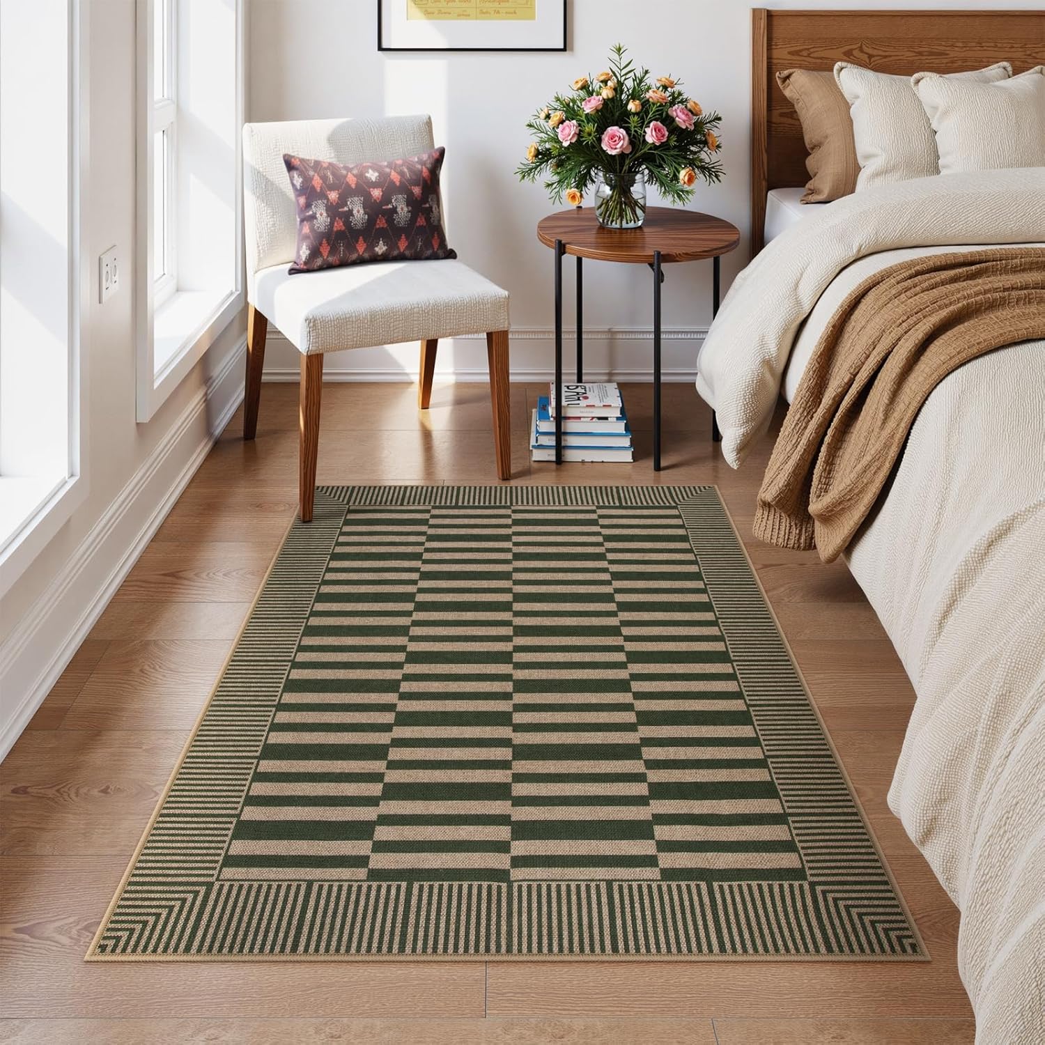 Beeiva Striped Jute Rug 3x5 Non-Slip Outdoor Indoor Entryway Mat - Green
