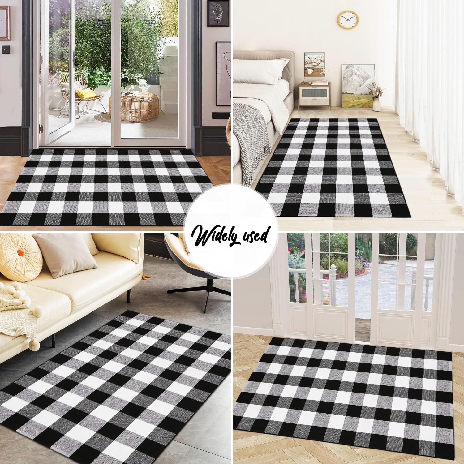 Black and White Buffalo Plaid 3x5 Rug Front Door Mat