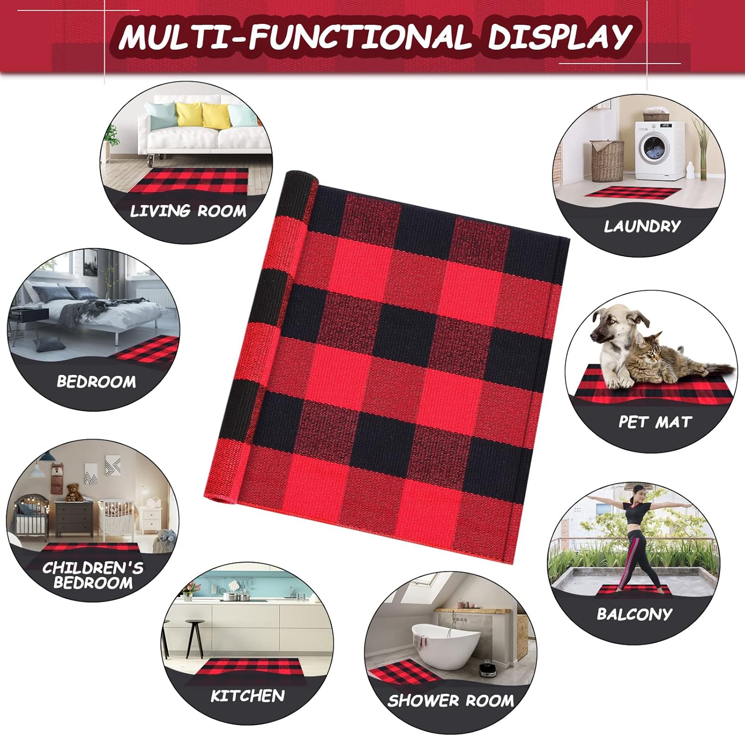 Mudder Buffalo Plaid Rug 354 x 236 Inches Black Red Check Doormat