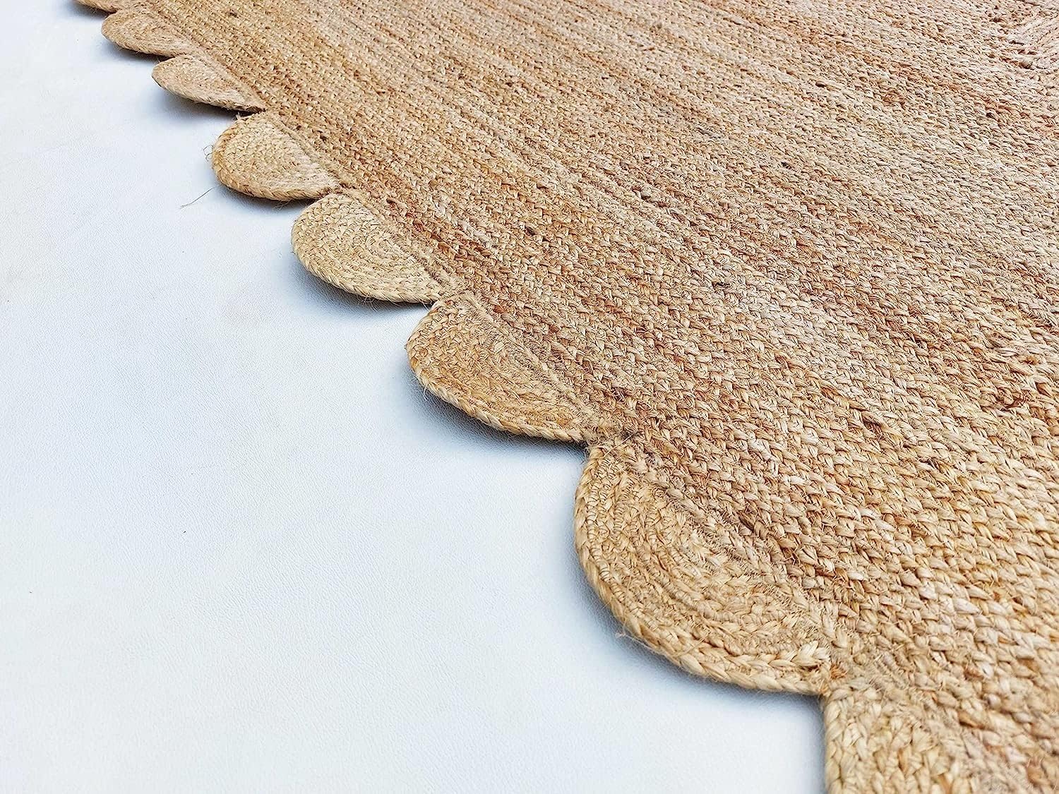 Jute Area Rug 2 x 3 Scalloped Pattern Natural