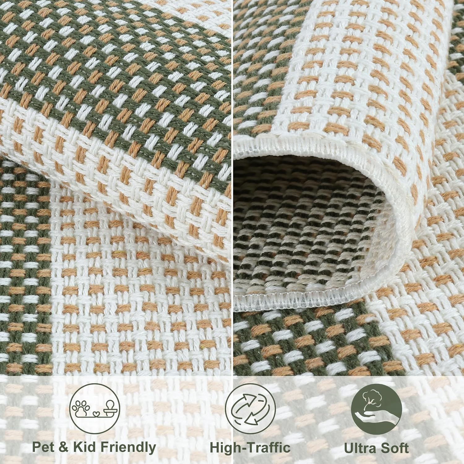 LEEVAN Door Mat Outdoor Front Porch Rug Green White