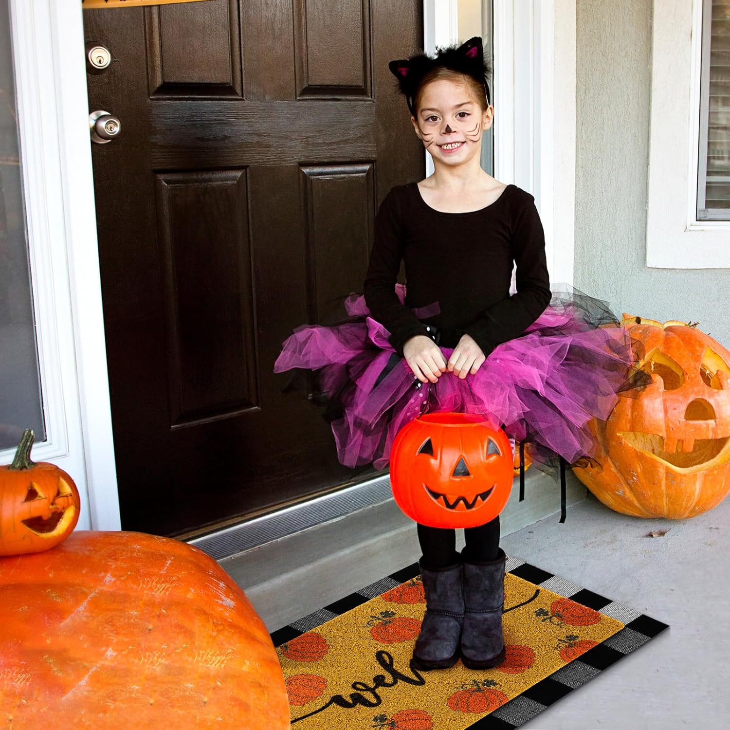 Fabbay 2 Pcs Fall Welcome Mat Halloween Decor