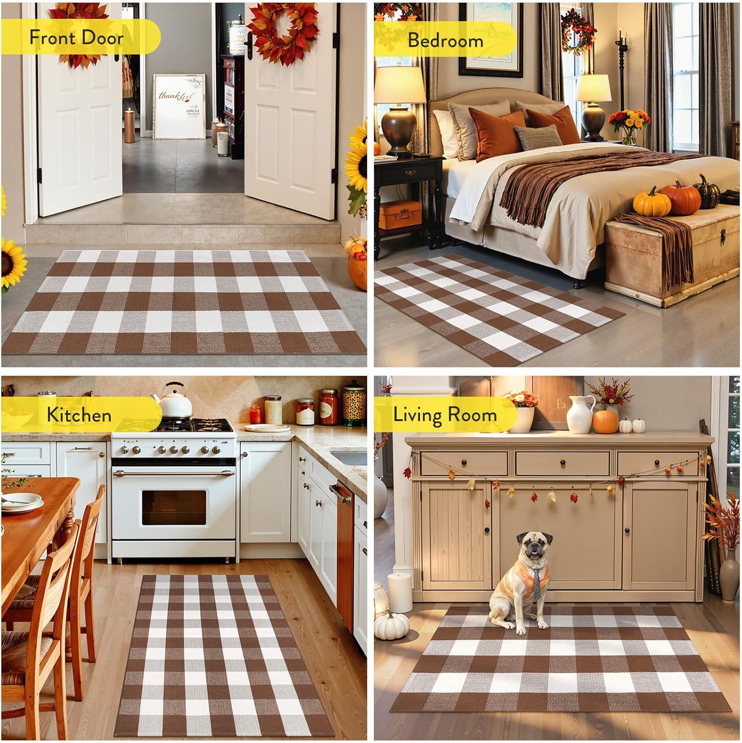 Uphome Buffalo Plaid Outdoor Rug 2x43 Brown Checkered Front Door Mat for Fall Decor