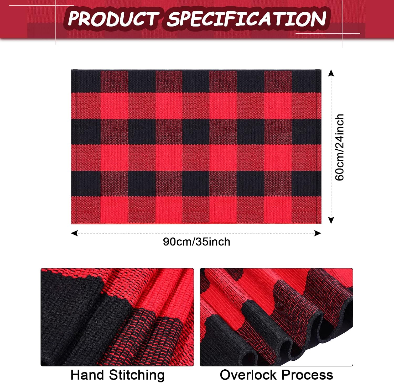 Mudder Buffalo Plaid Rug 354 x 236 Inches Black Red Check Doormat