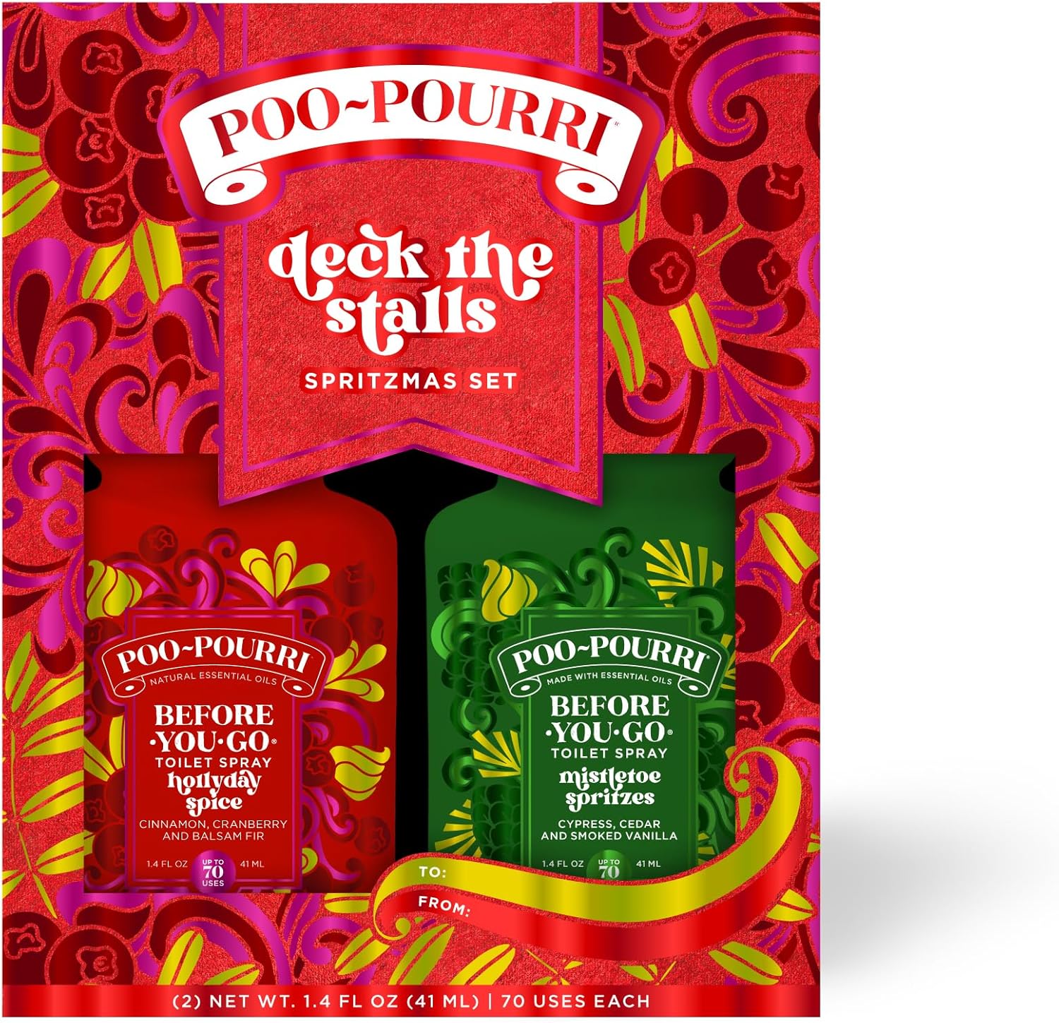 Poo-Pourri Deck the Stalls Gift Set Holiday Spice and Mistletoe Spritzes 14 Fl Oz