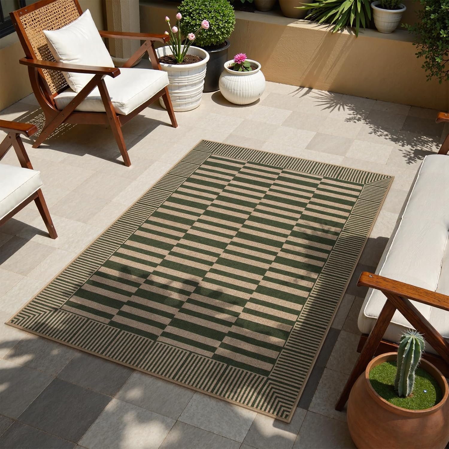 Beeiva Striped Jute Rug 3x5 Non-Slip Outdoor Indoor Entryway Mat - Green