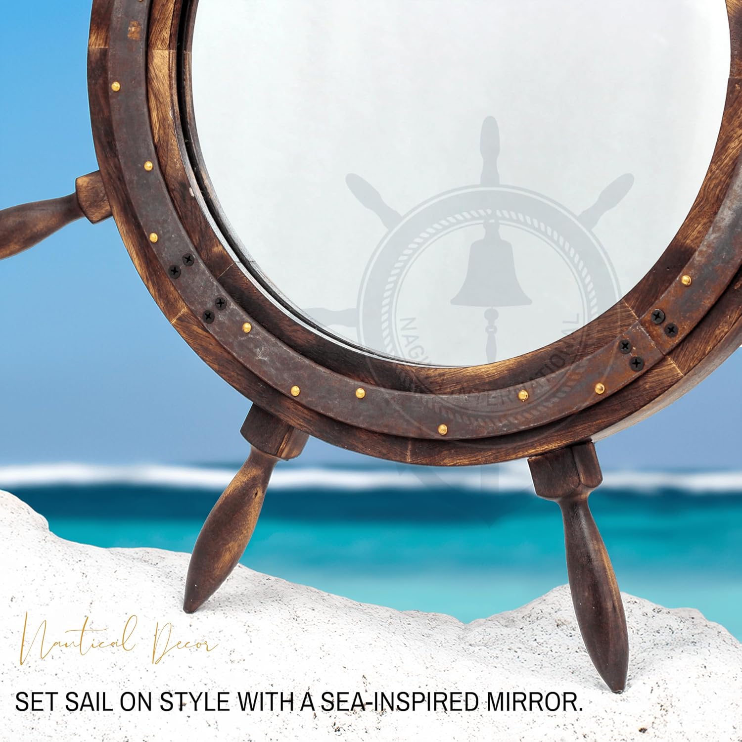 Nagina International 18 Inch Antique Rusted Mirror Ship Wheel