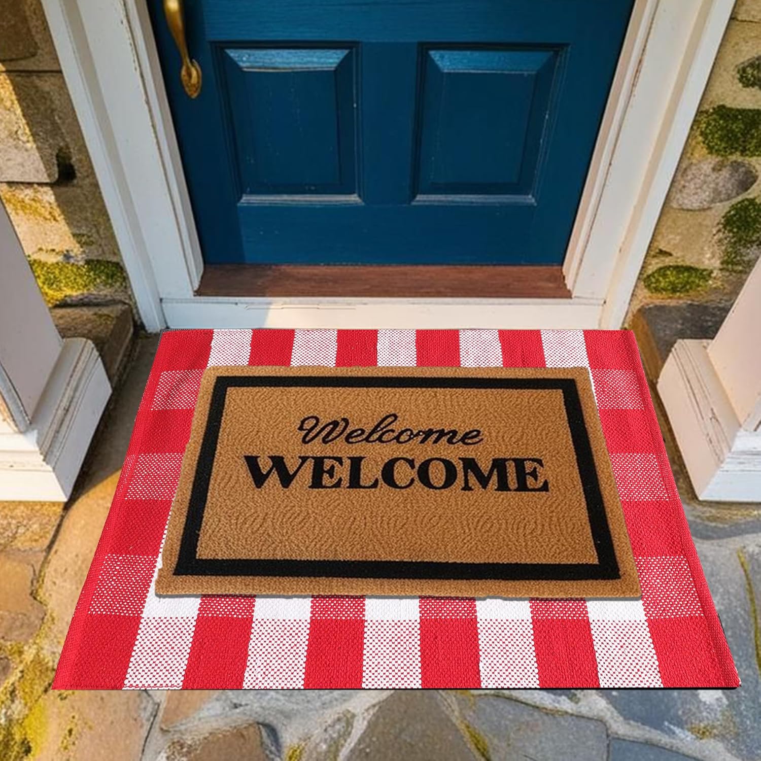 HOMEMONDE Red and White Buffalo Plaid Rug 275 x 43