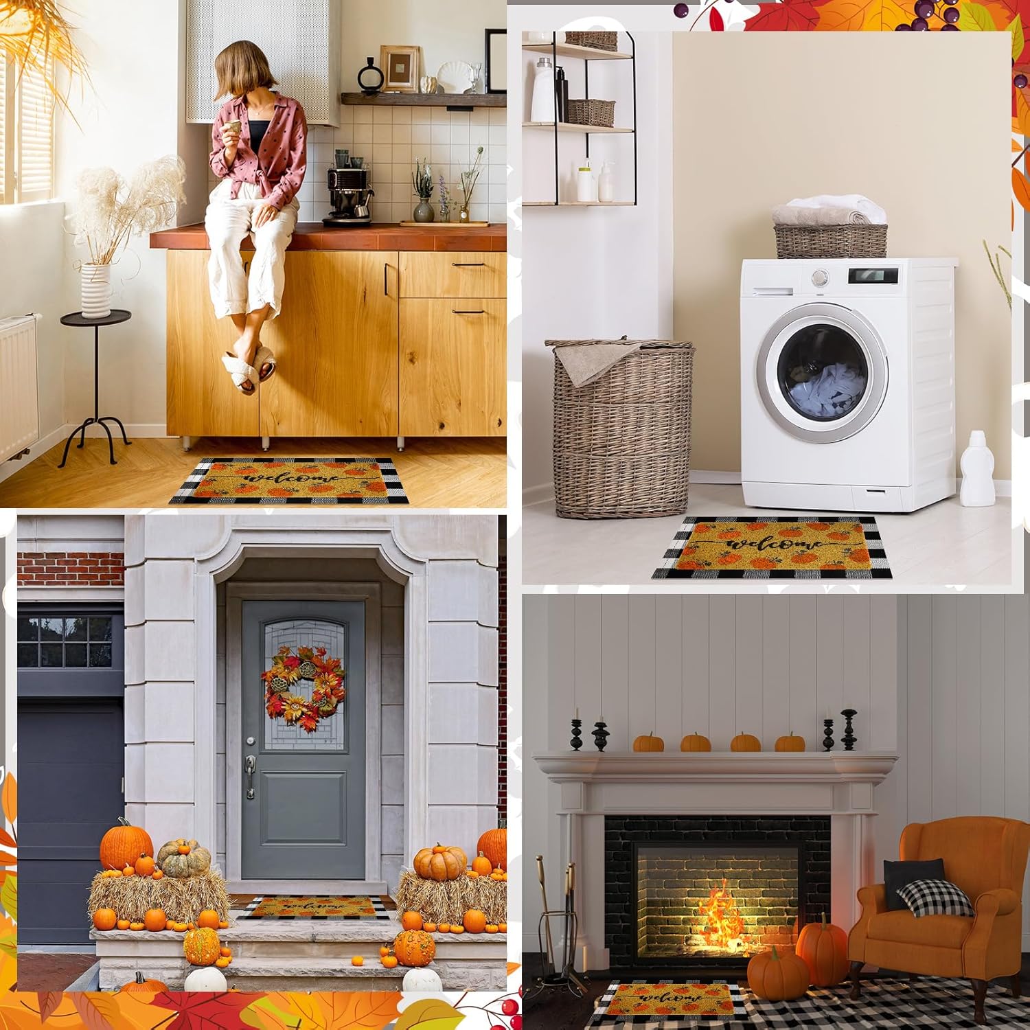 Fabbay 2 Pcs Fall Welcome Mat Halloween Decor