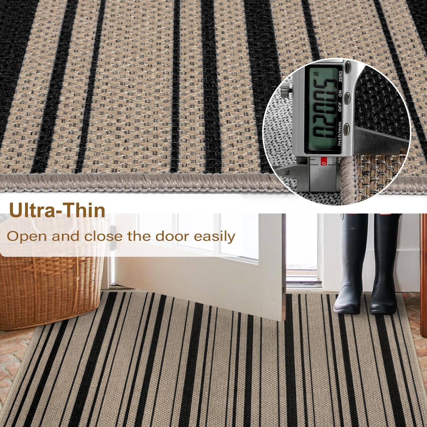 Easy Jute Striped Entryway Rug 2x3 Modern Indoor Outdoor Doormat